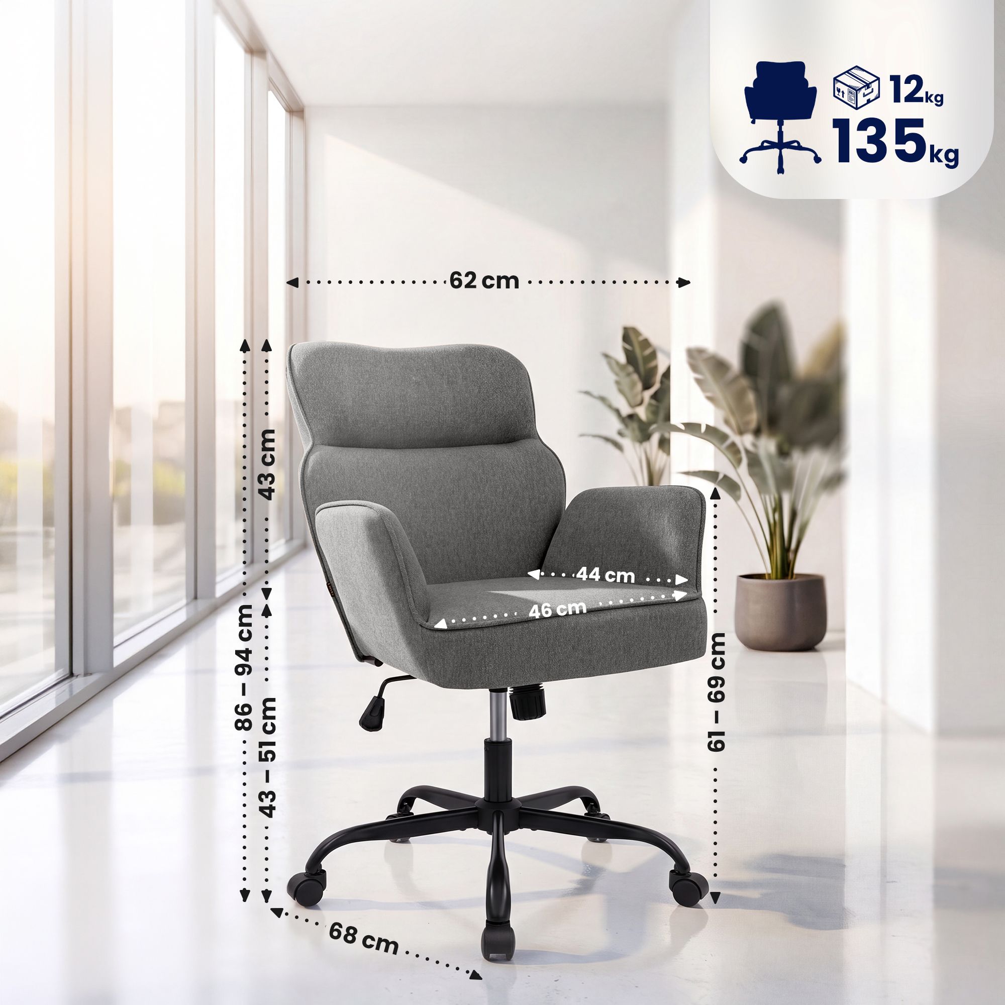Chaise de bureau Amado tissu