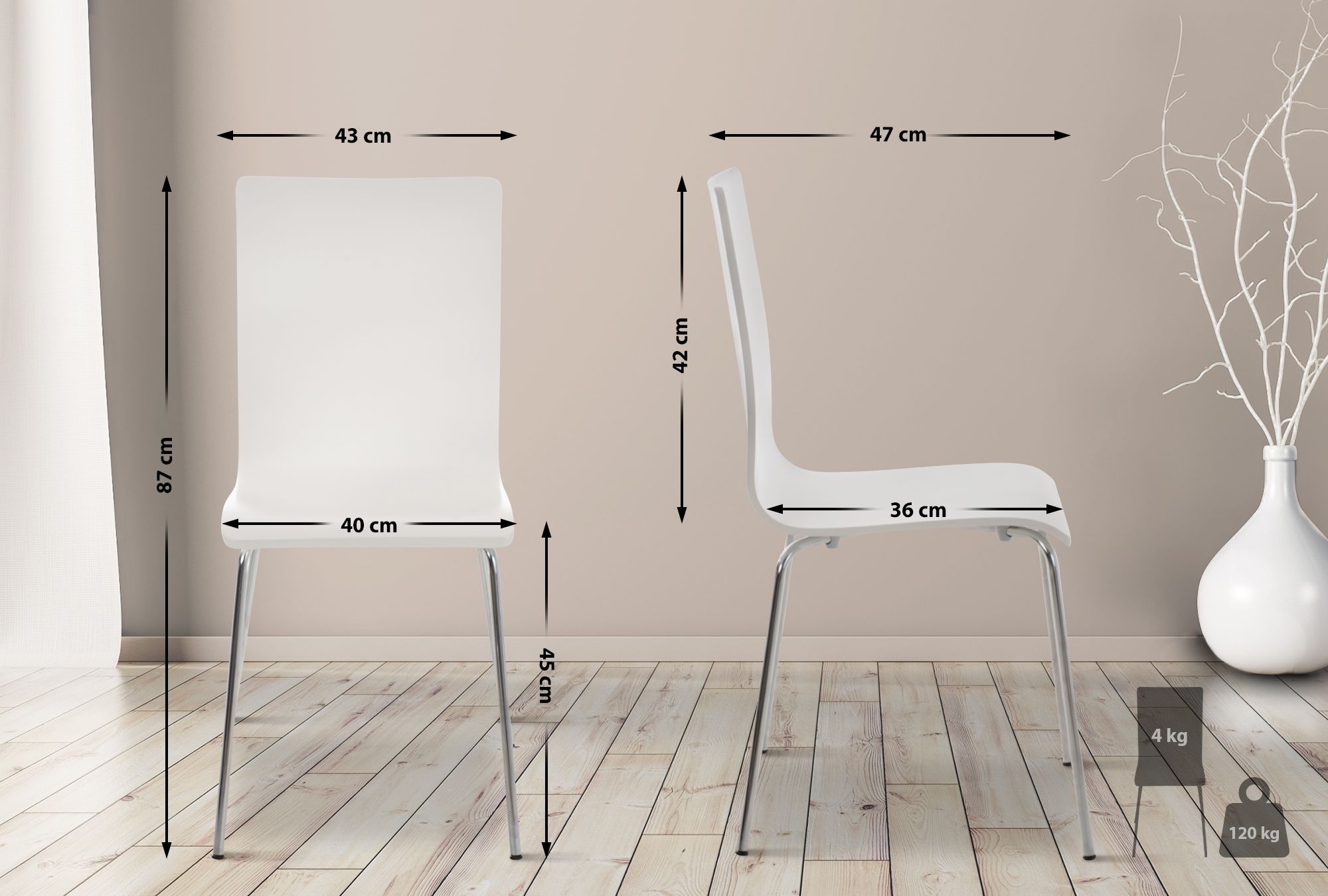 Chaise en bois avec piètement en métal PEPE Blanc