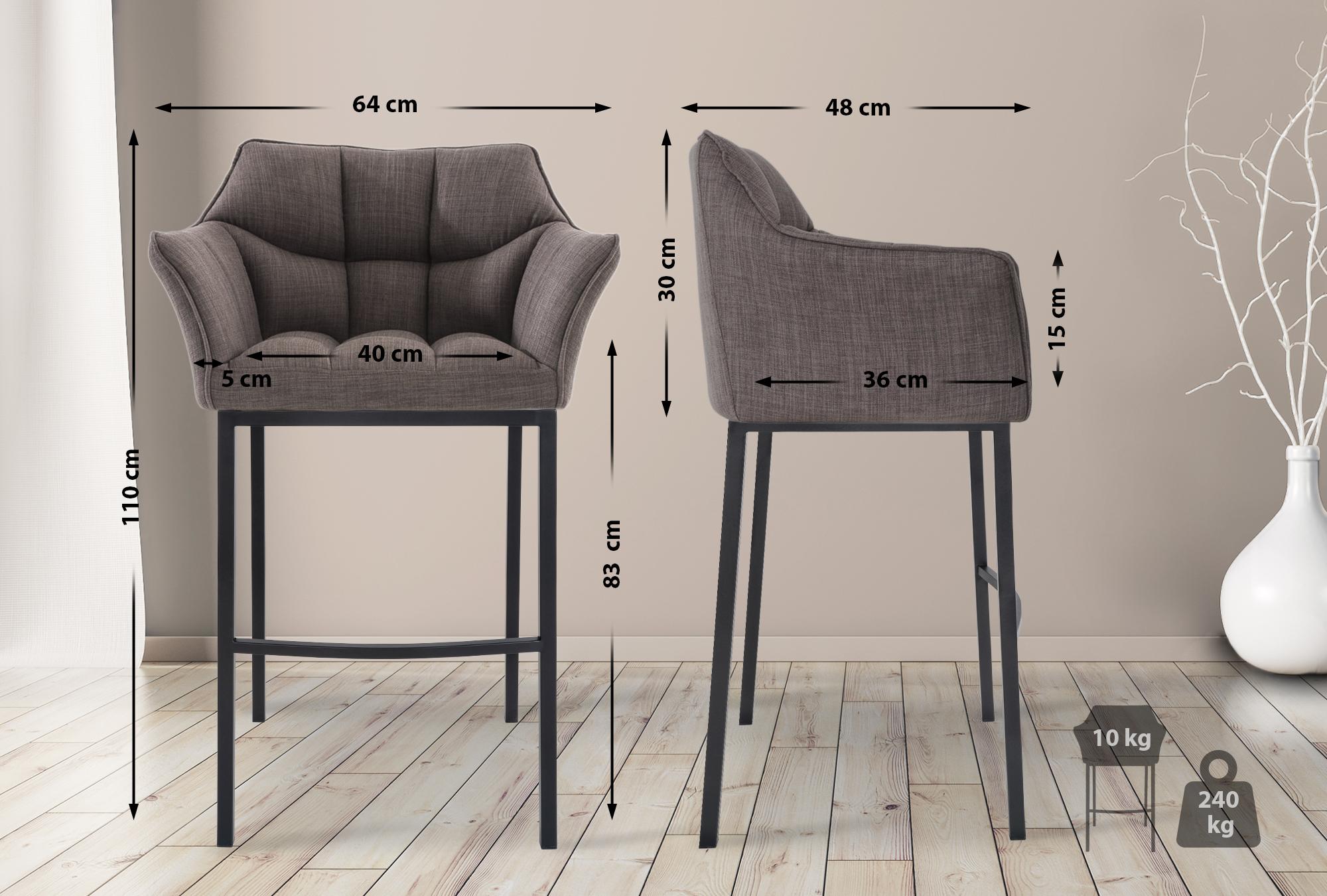 Tabouret de bar Damaso en tissu avec cadre à quatre pieds