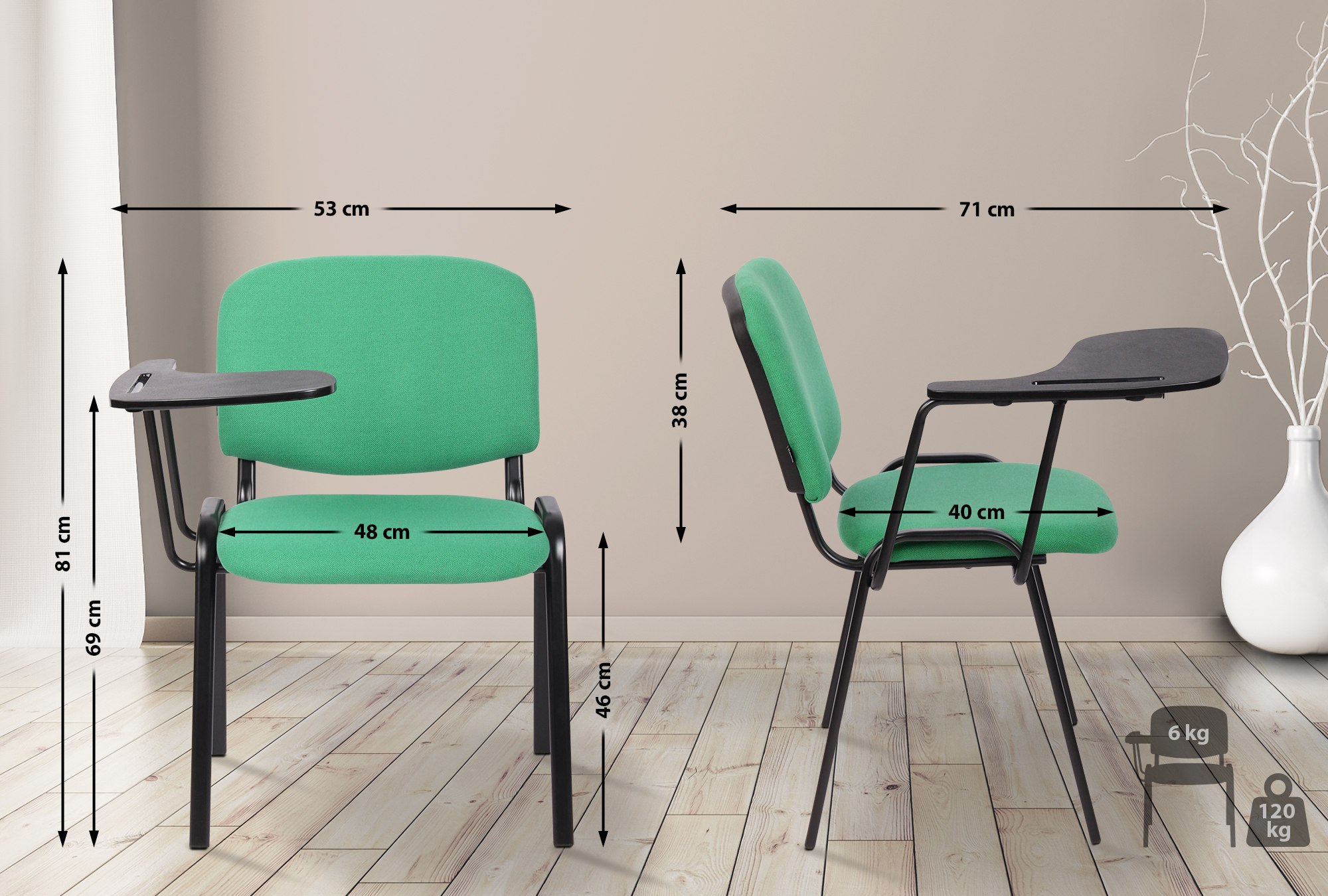 Chaise Ken en tissu avec tablette rabattable
