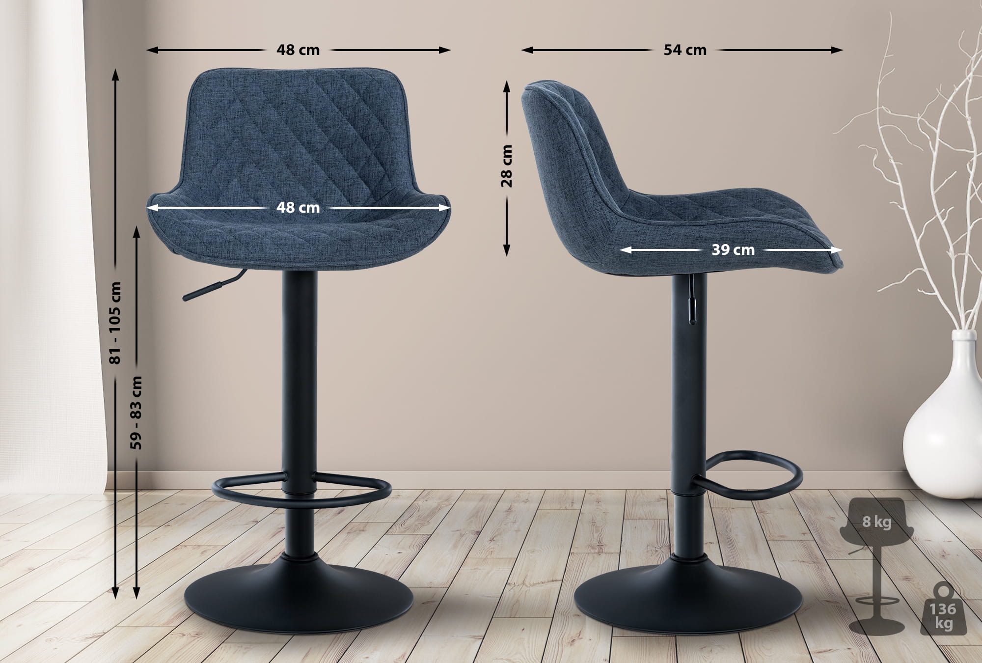 Tabouret de bar Minosa réglable et pivotant
