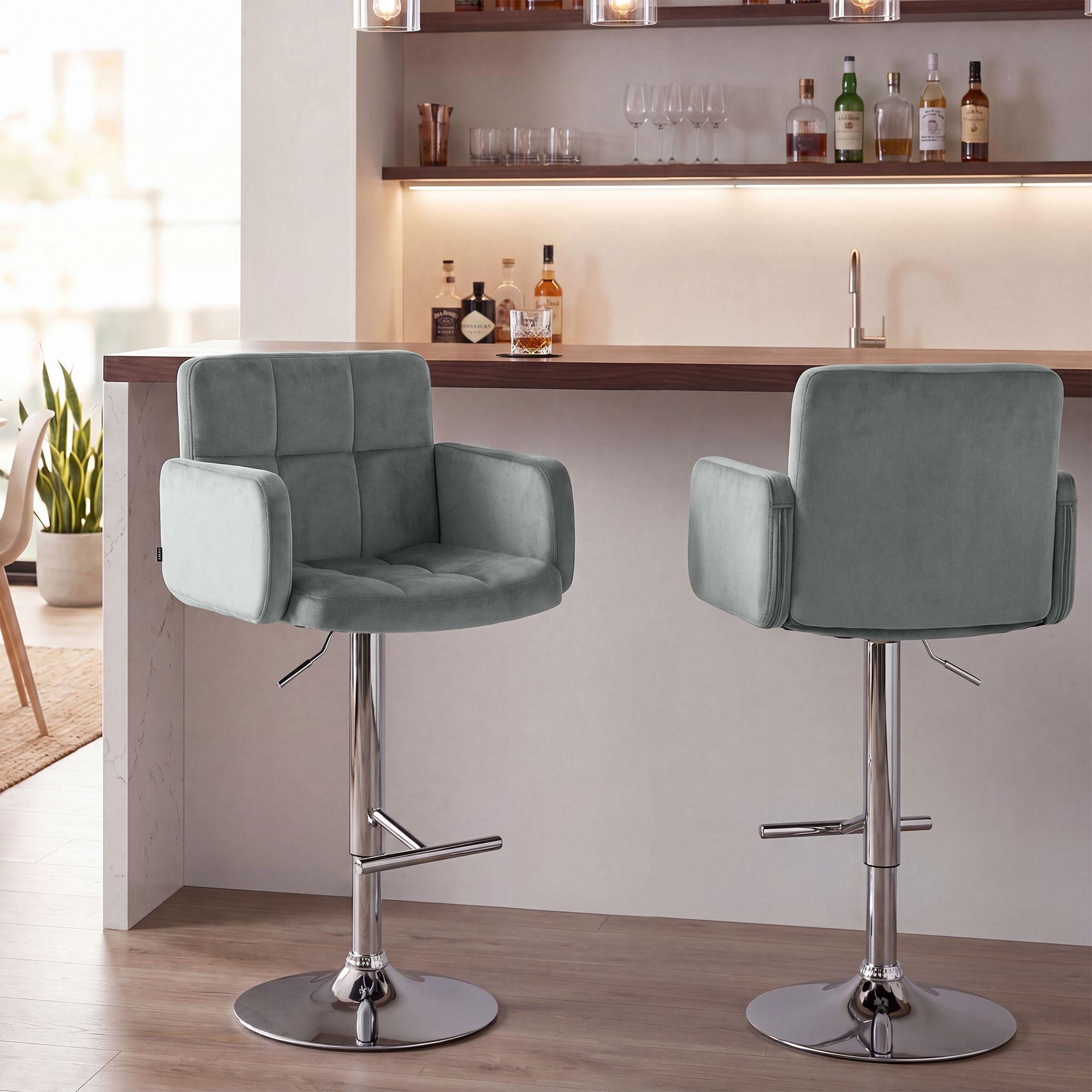 Lot de 2 tabourets de bar Los Angeles velours