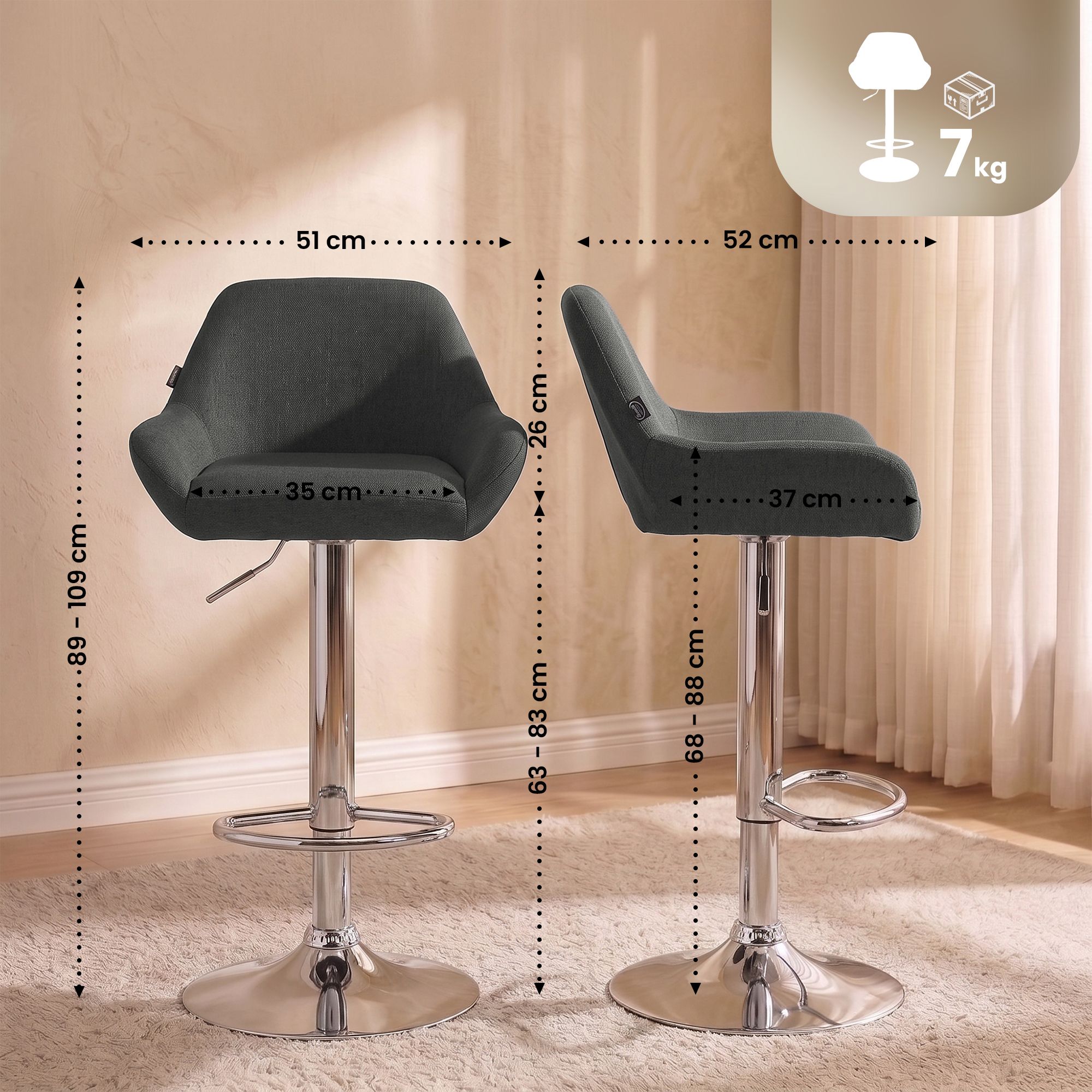 Tabouret de bar Braga tissu