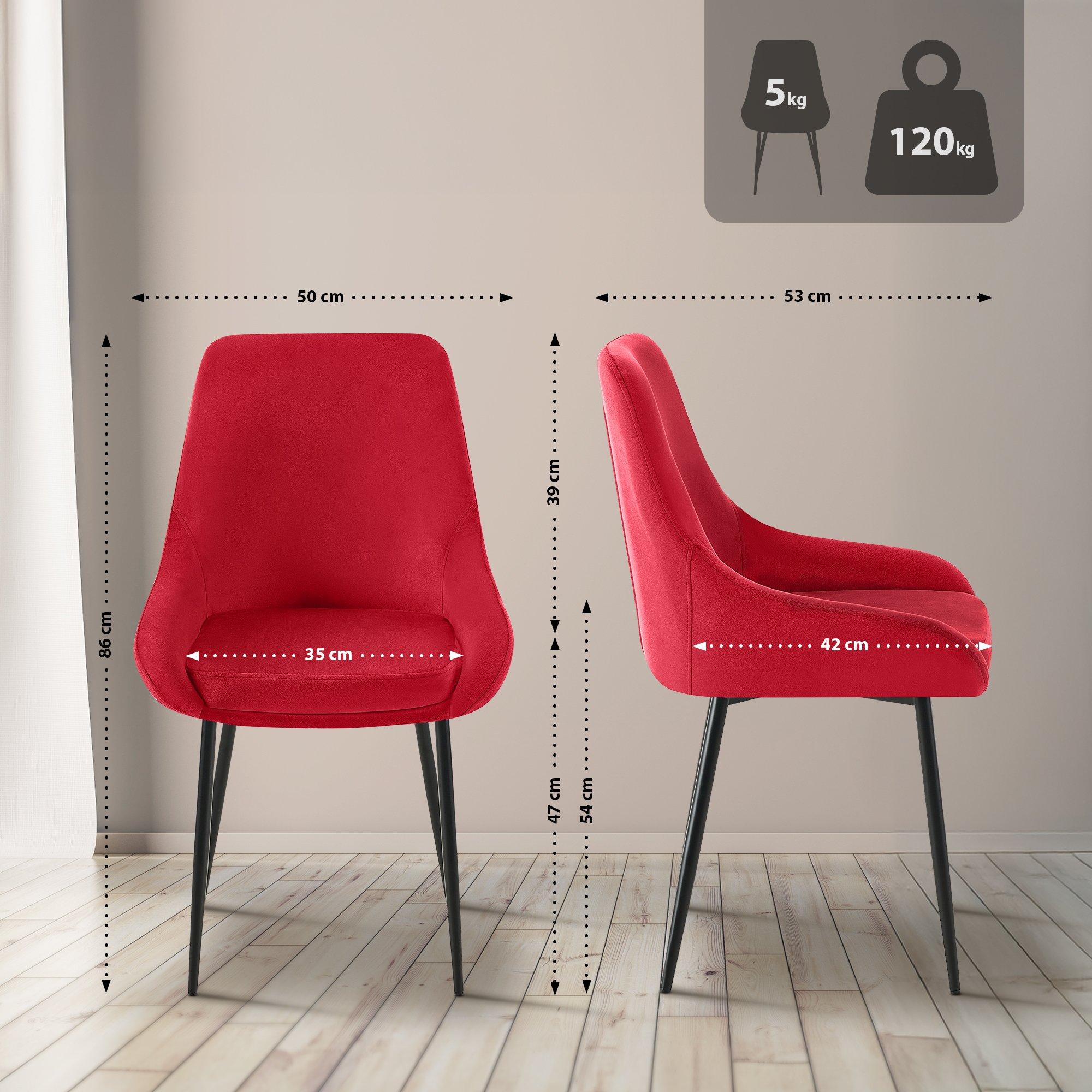 Chaise de salle à manger Elmira velours