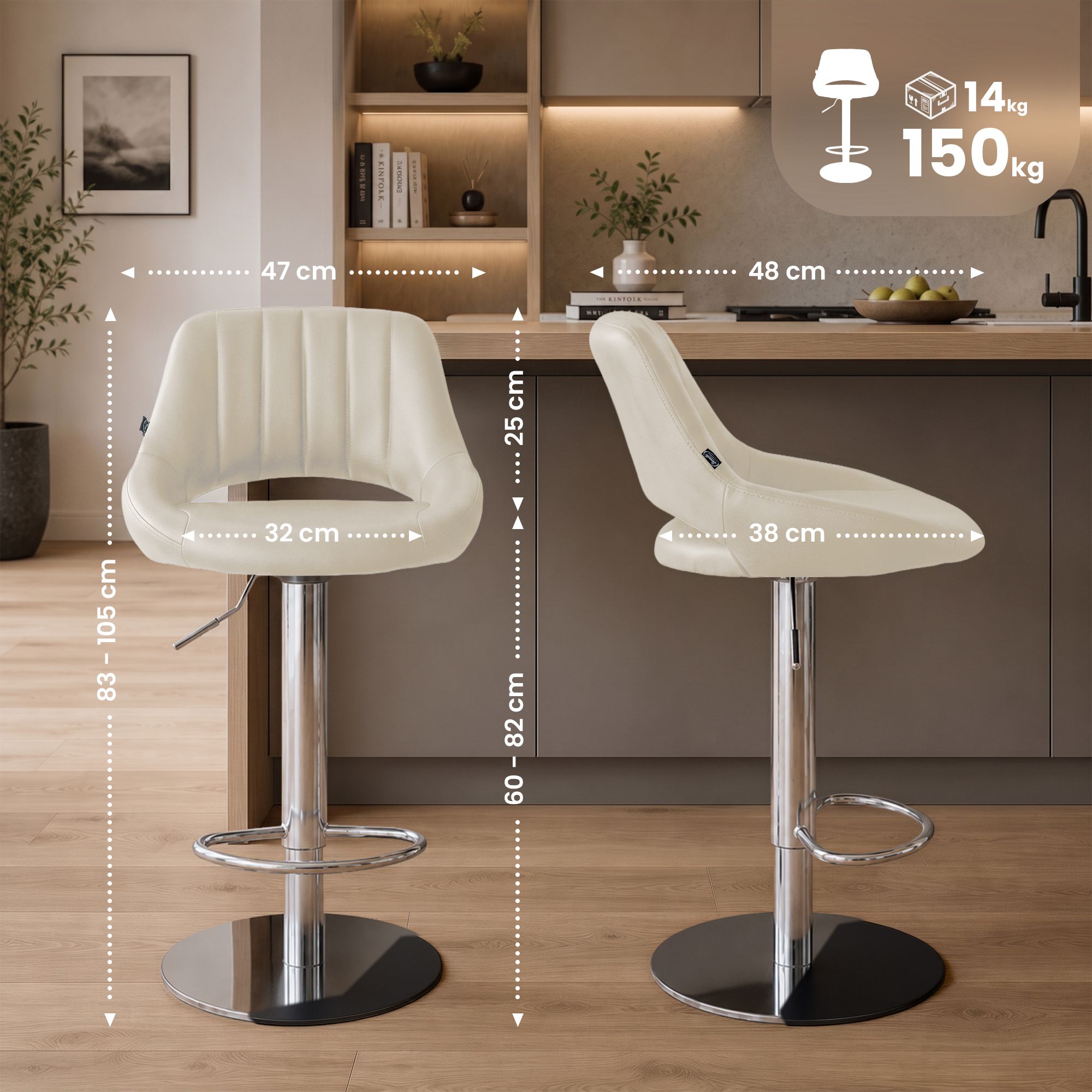 Tabouret de bar Milet avec structure stable chromée