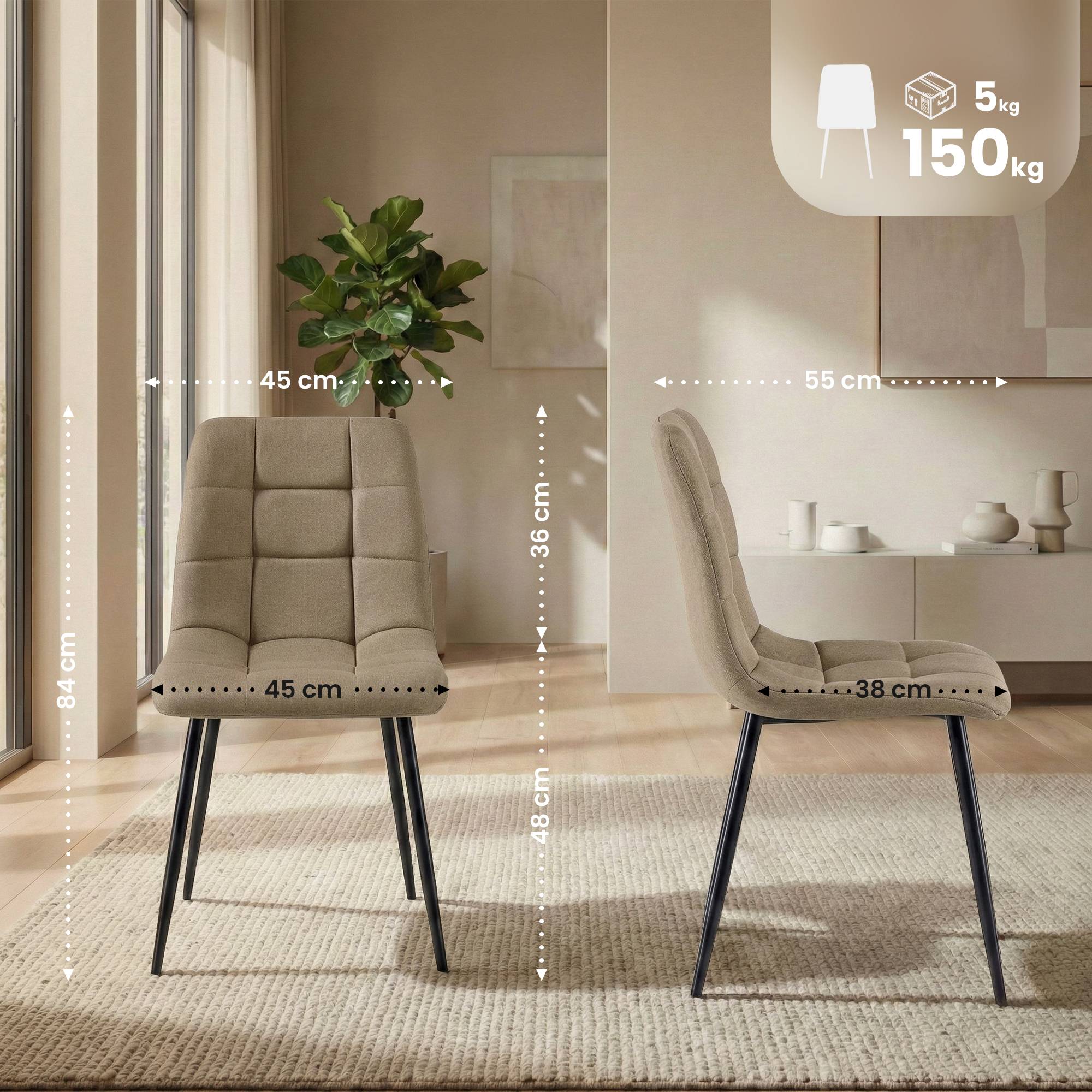 Lot de 4 chaises de salle a manger Antibes en tissu