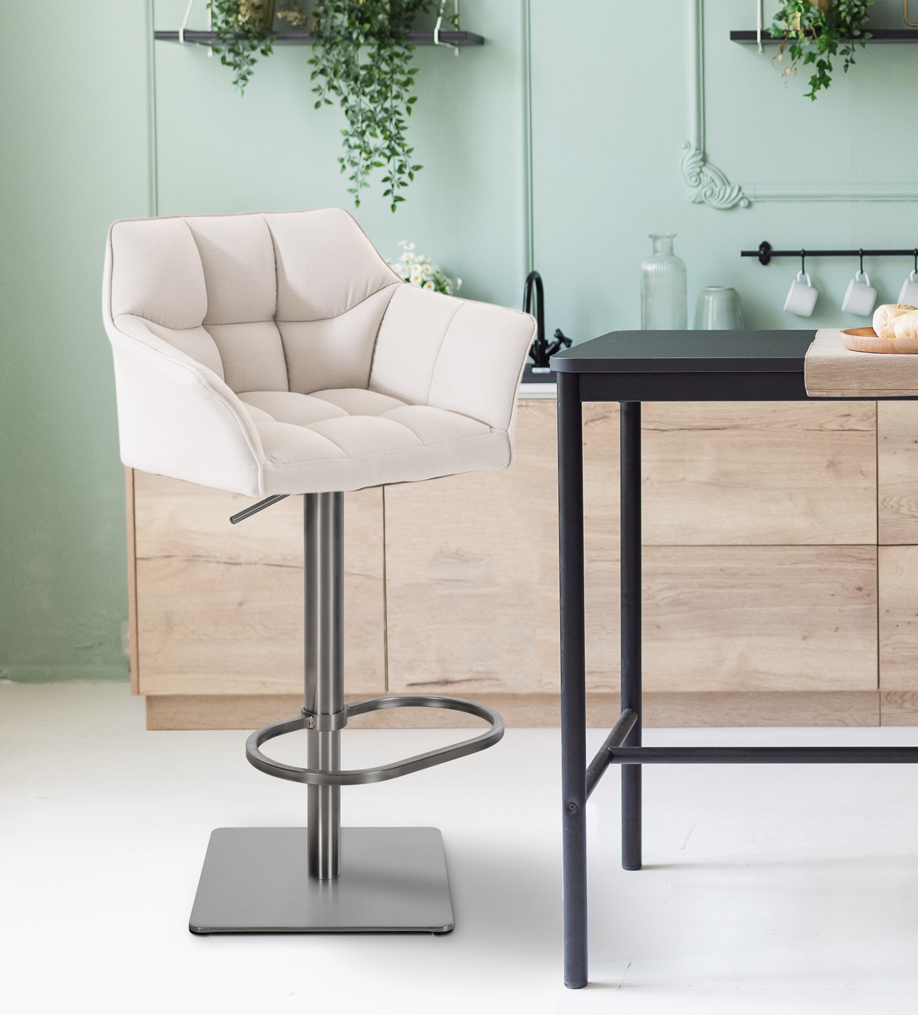 Lot de 2 tabourets de bar Damaso avec revetement en tissu