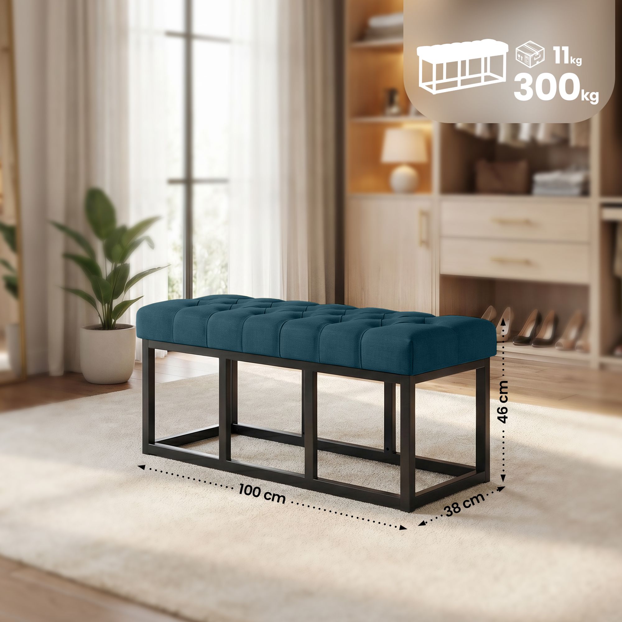 Banc Amun en tissu avec structure noire