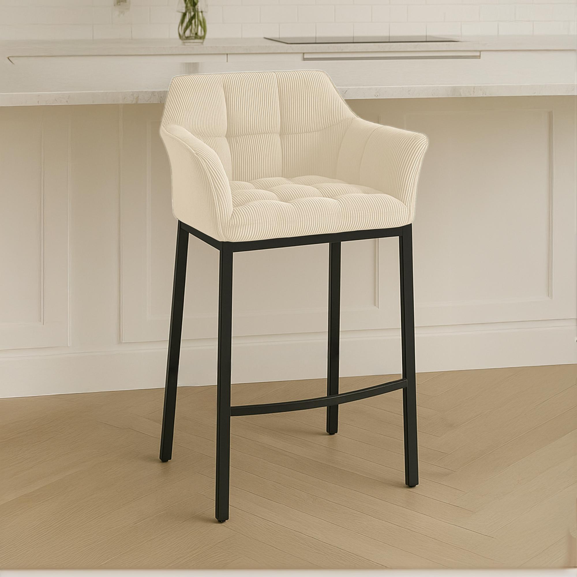 Tabouret de Bar Damaso en Velours Côtelé avec Piétement à Quatre Pieds