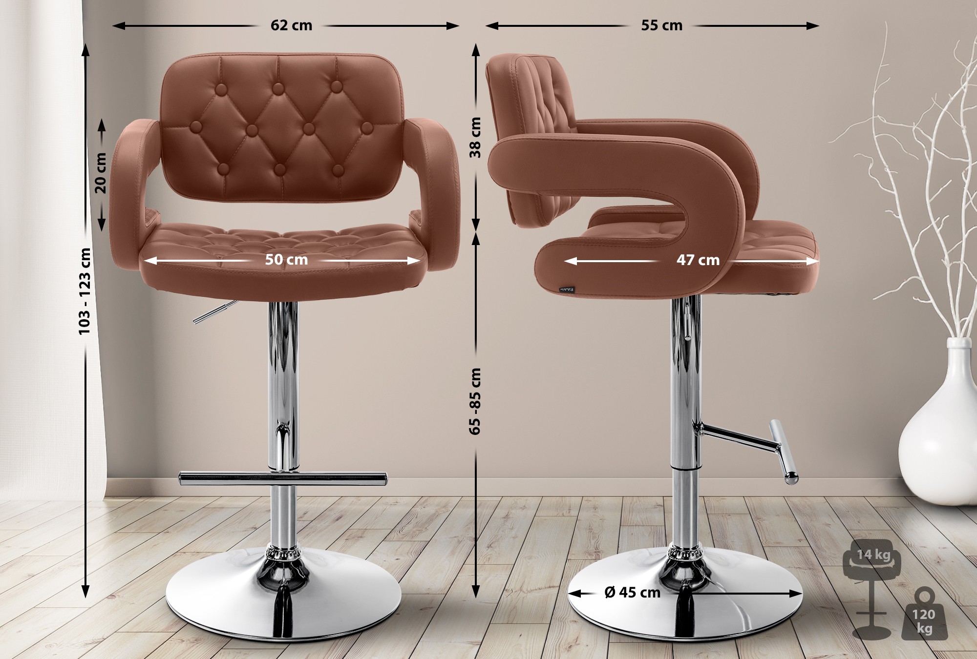 Tabouret de bar Dublin similicuir avec pied en métal