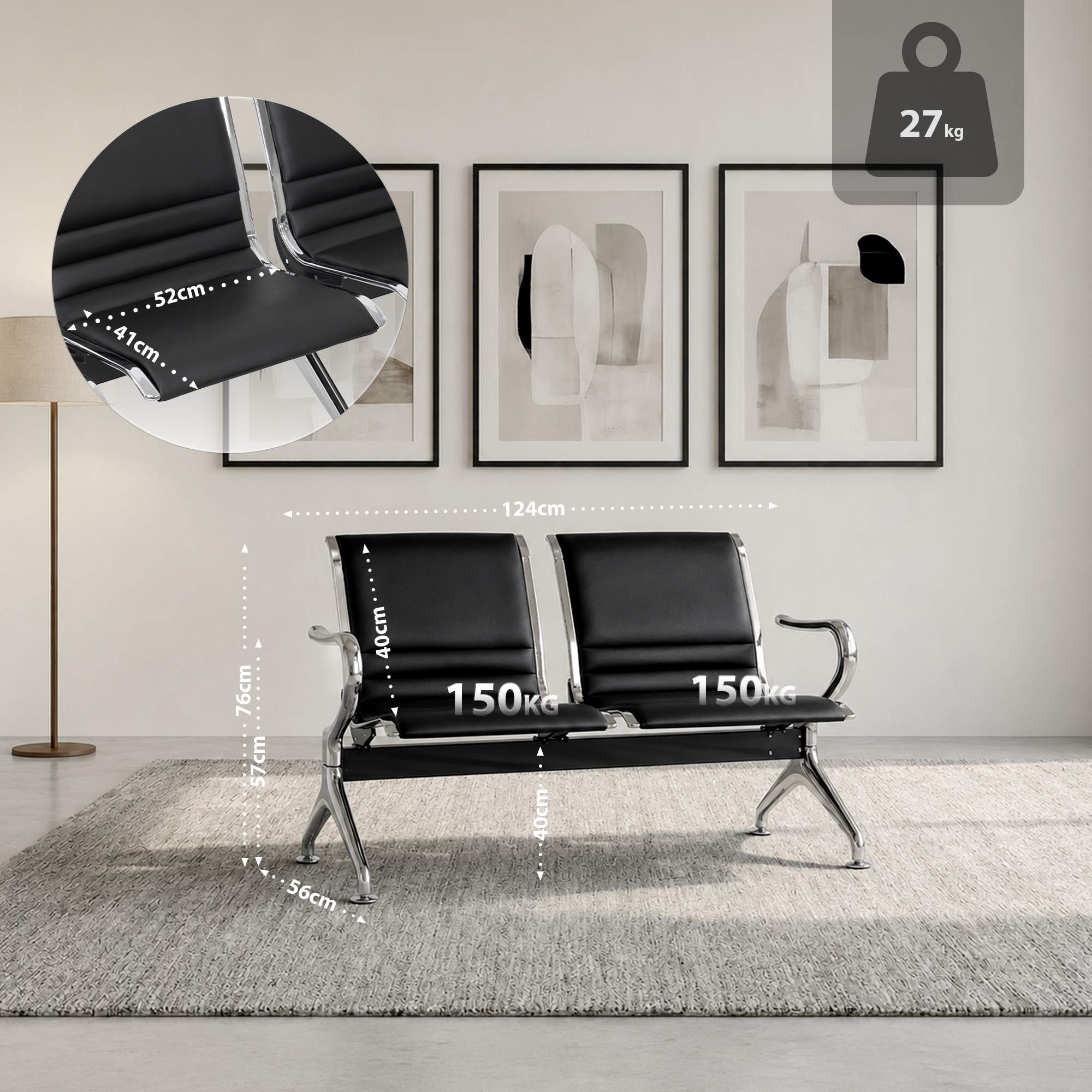 Banc d'attente Frankfurt - design moderne, assise confortable, montage facile, ideal pour halls et espaces publics