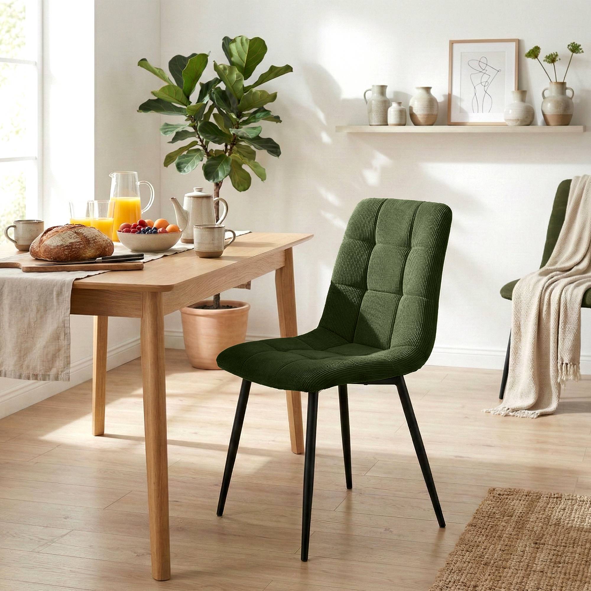 Lot de 2 chaises de salle a manger Antibes en velours cotele