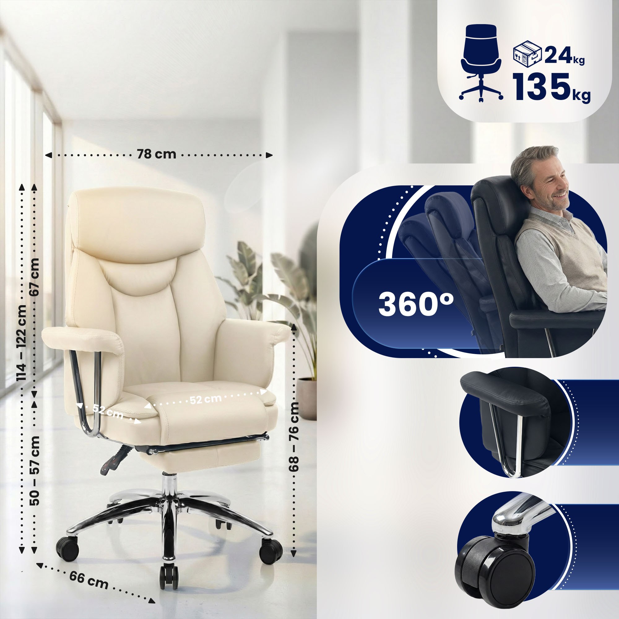 Chaise de bureau Dahra en cuir véritable