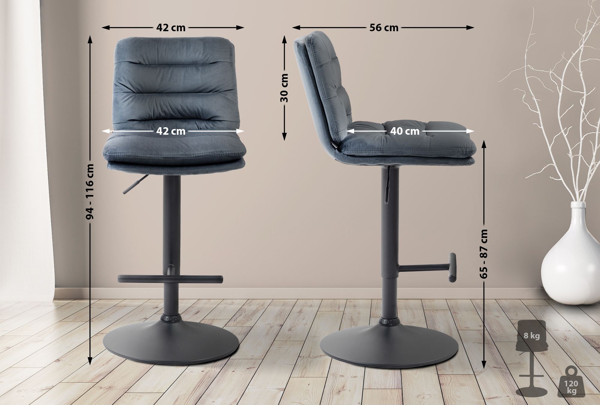 Lot de 2 tabourets de bar Damar velours