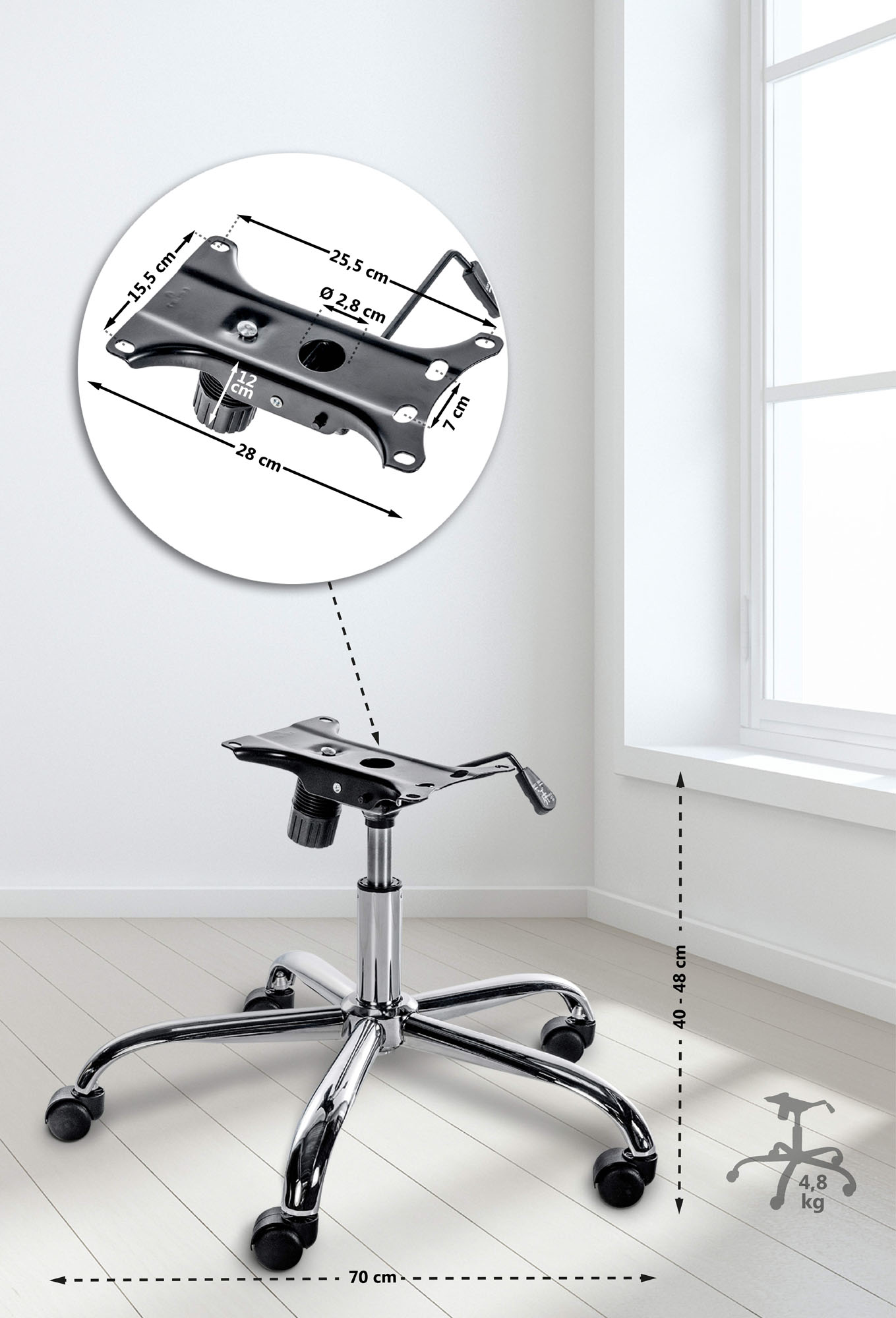 Piètement universel de remplacement pour chaise de bureau