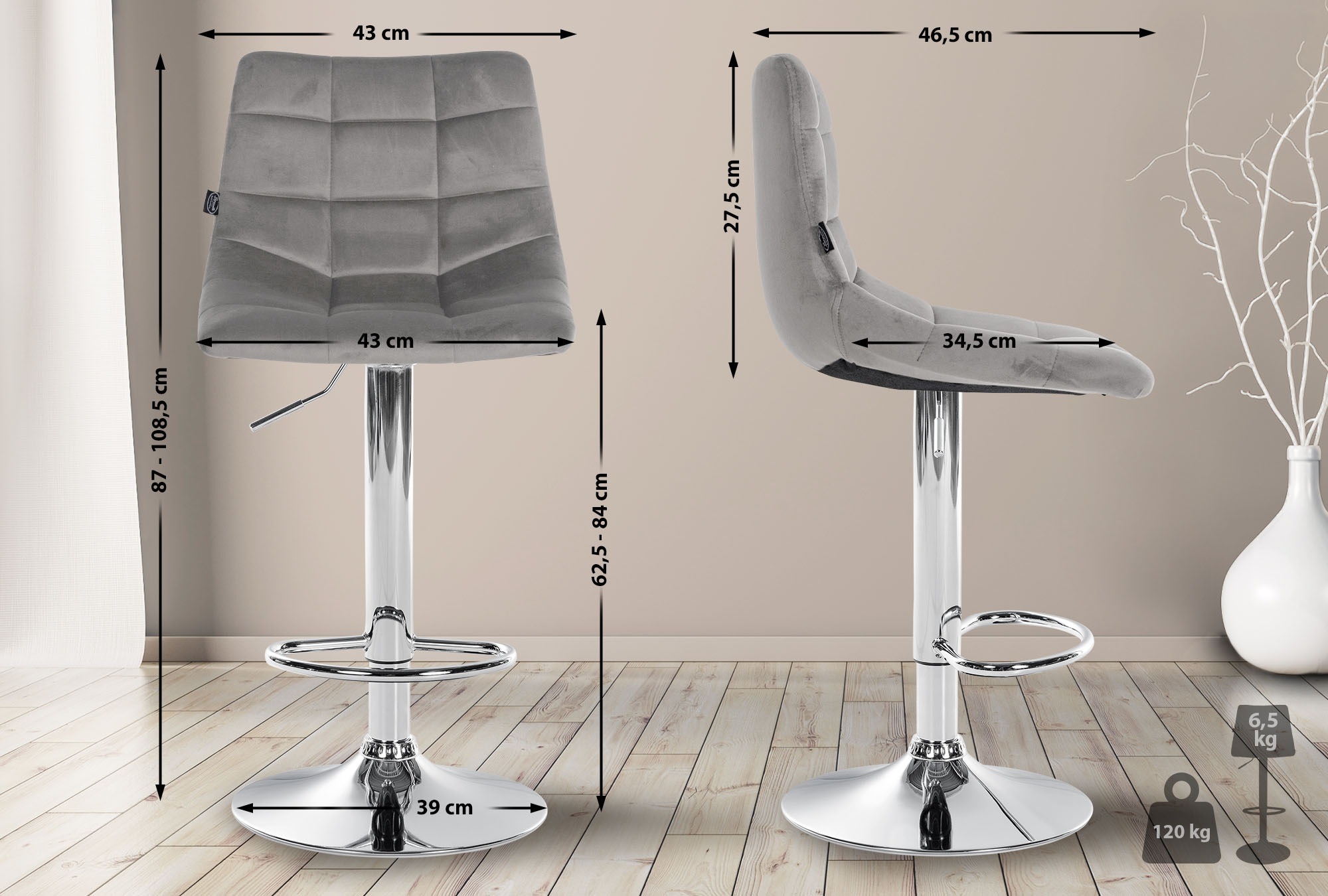 Lot de 2 tabourets de bar Jerry velours
