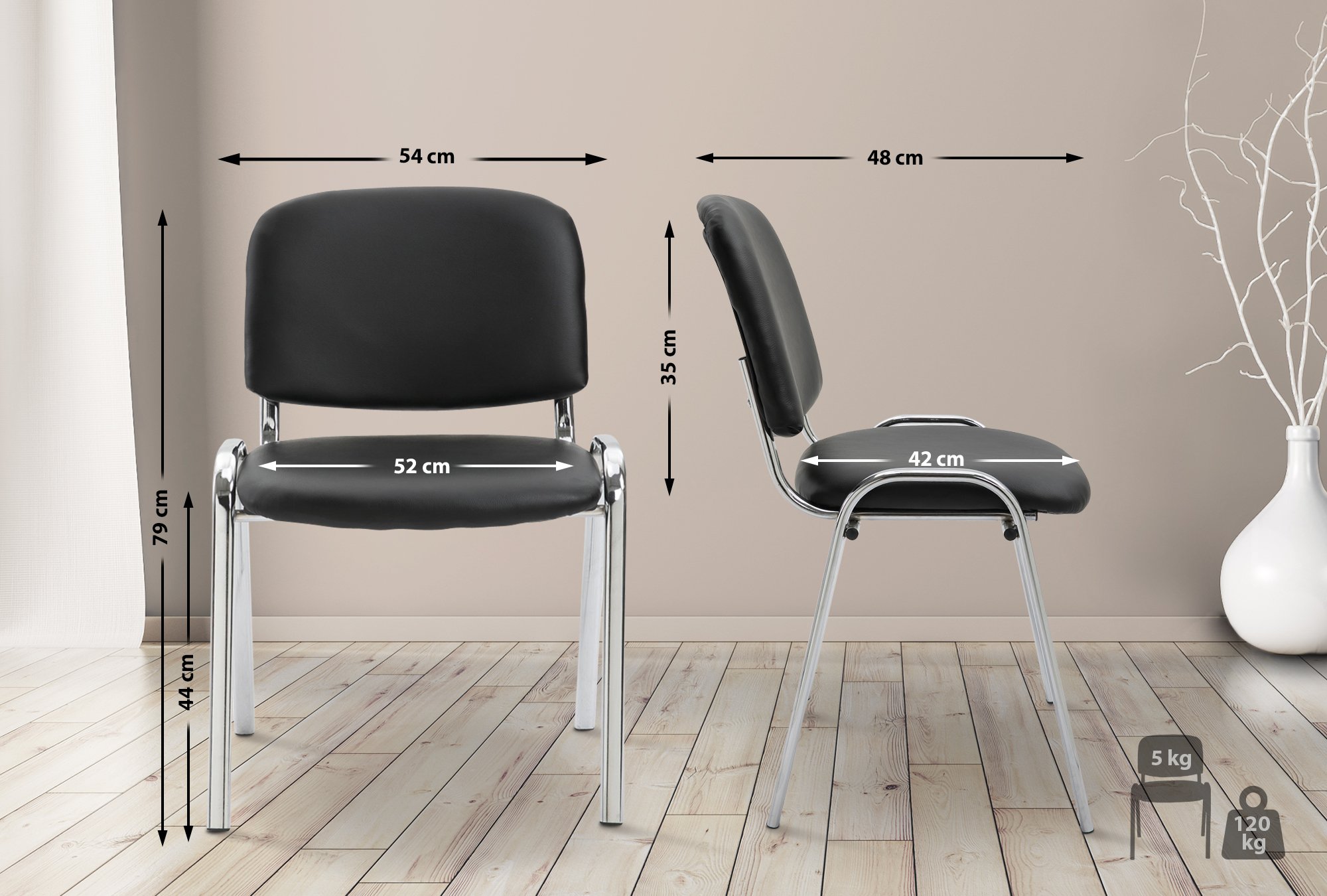 Chaise visiteur Ken en similicuir et piètement en métal chromé