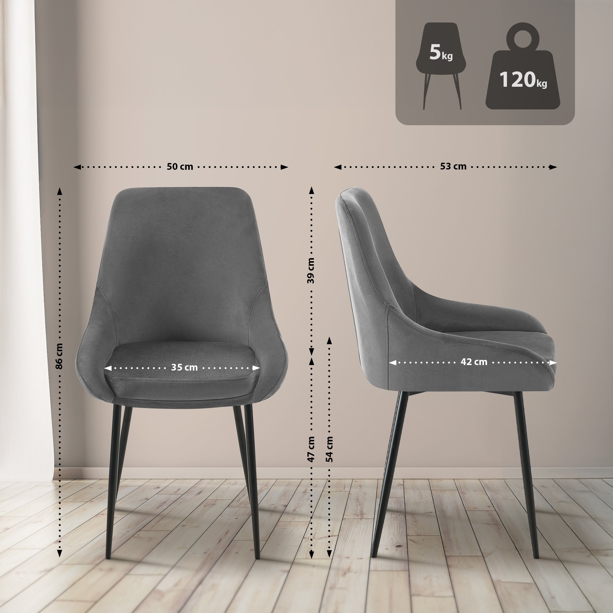 Chaise de salle à manger Elmira velours