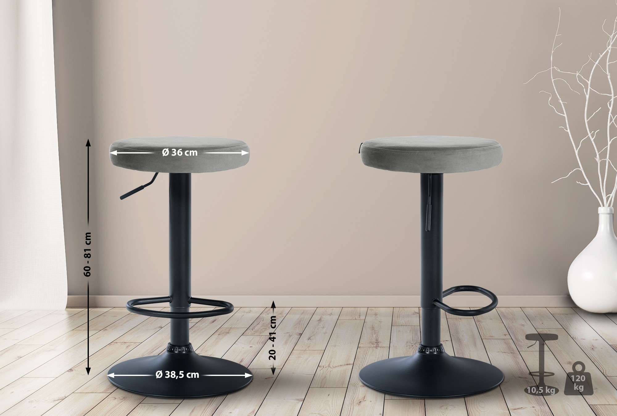 Lot de 2 tabourets de bar Ponte velours