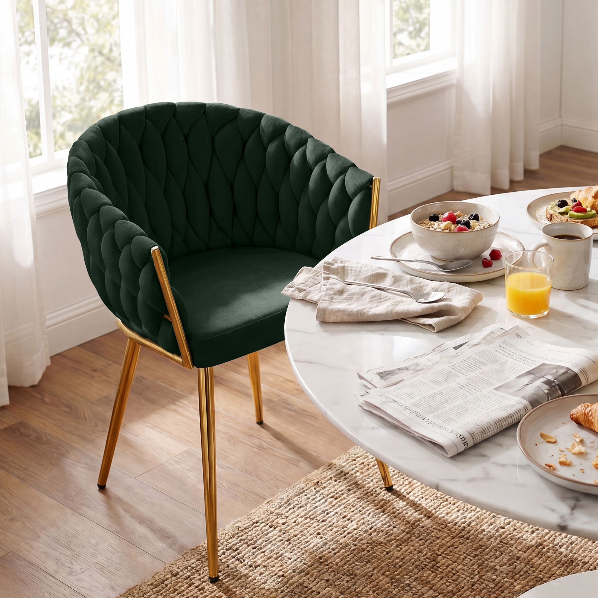 Chaise de salle à manger Molise velours pied doré