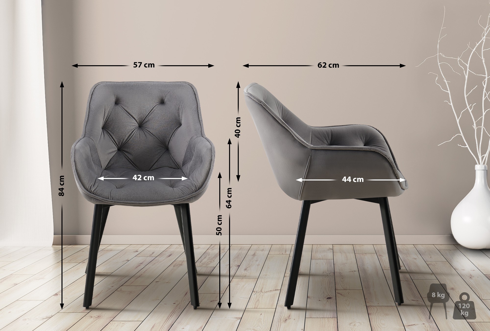 Lot de 2 Chaises de Salle à Manger Pivotantes Antigo en Velours