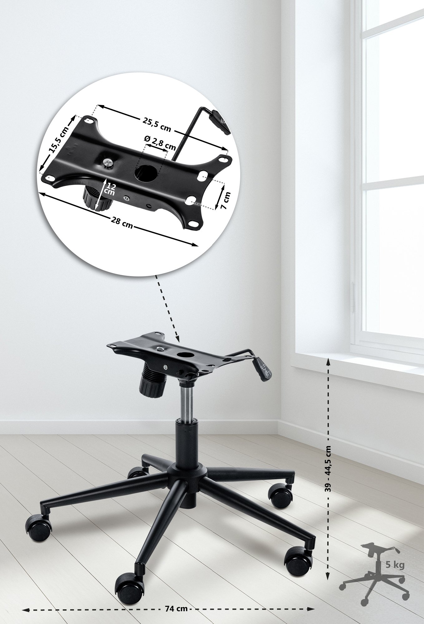 Piètement de remplacement pour chaise de bureau