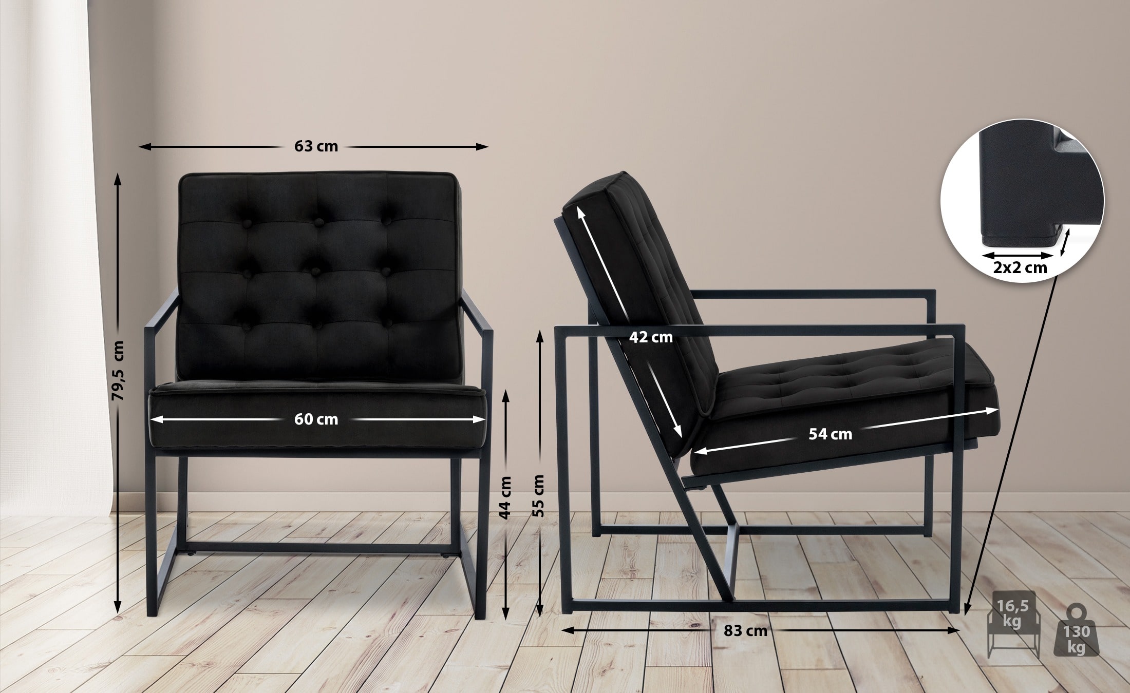 Fauteuil lounge Avon en velours