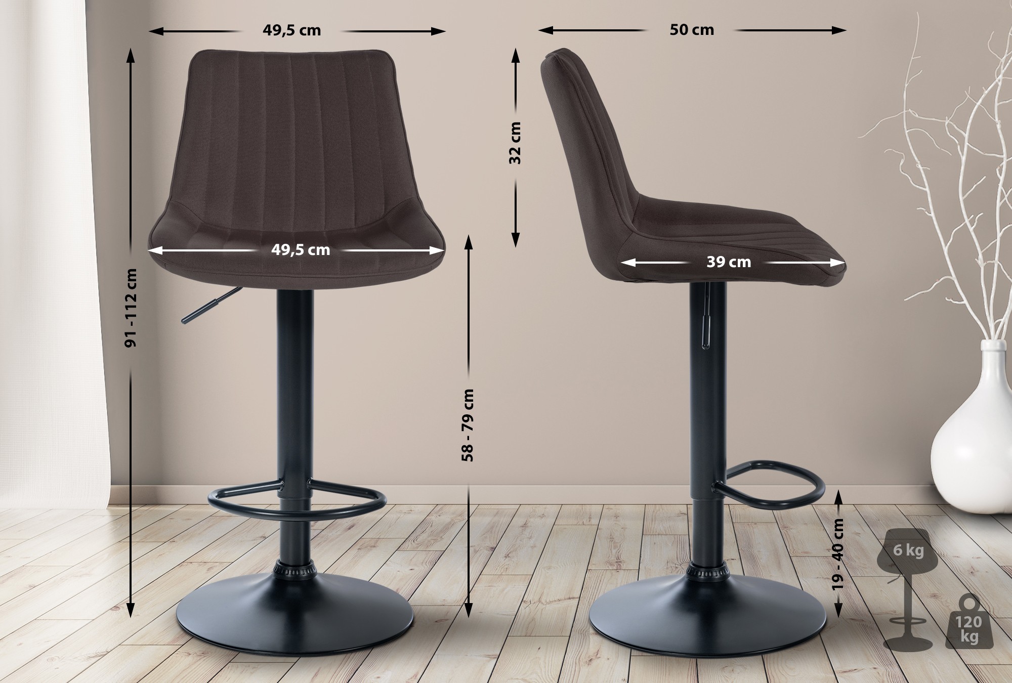 Tabouret de bar Toni en Tissu Pied trompette en Métal