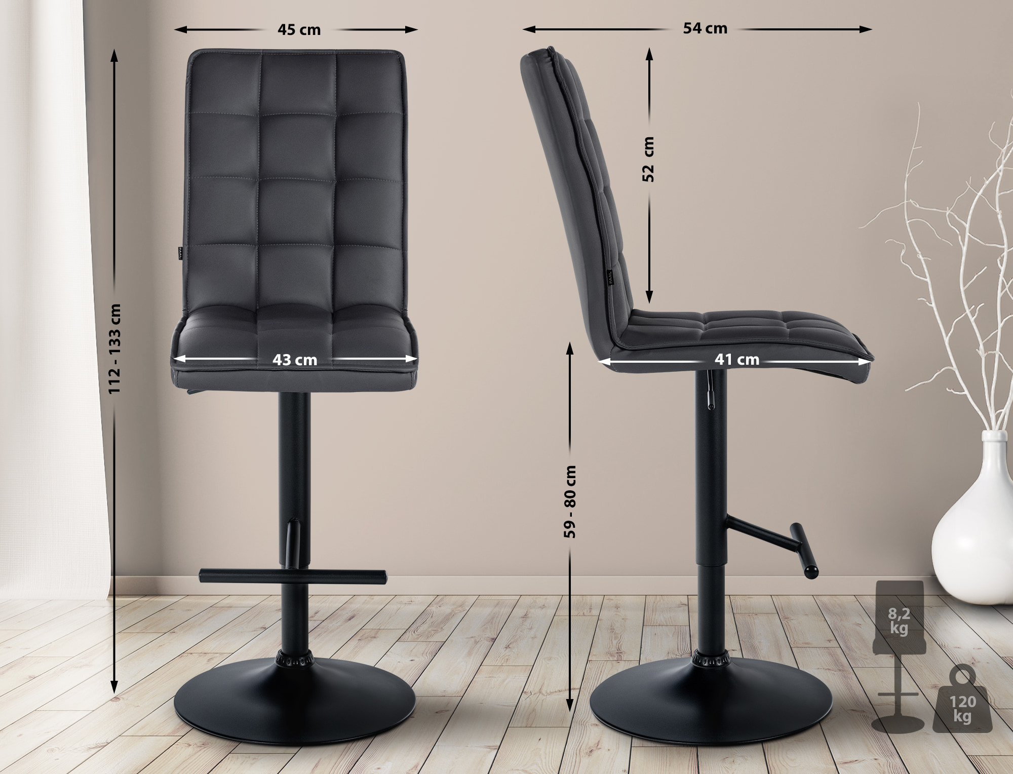 Tabouret de bar Peking en Similicuir réglable et pivotant