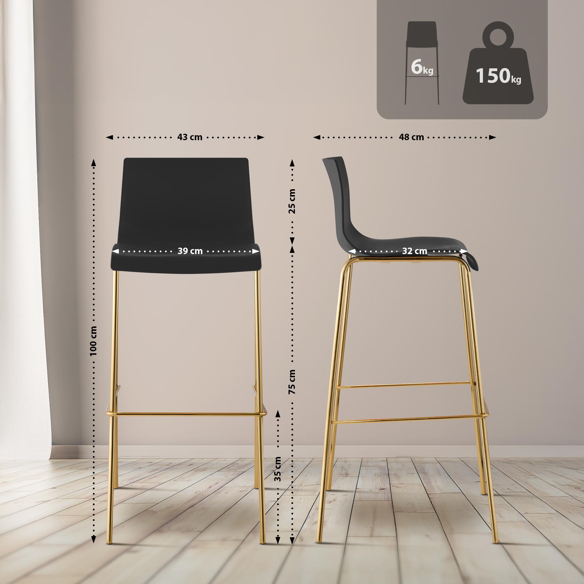 Tabouret de bar Hover plastique piètement 4 pieds or
