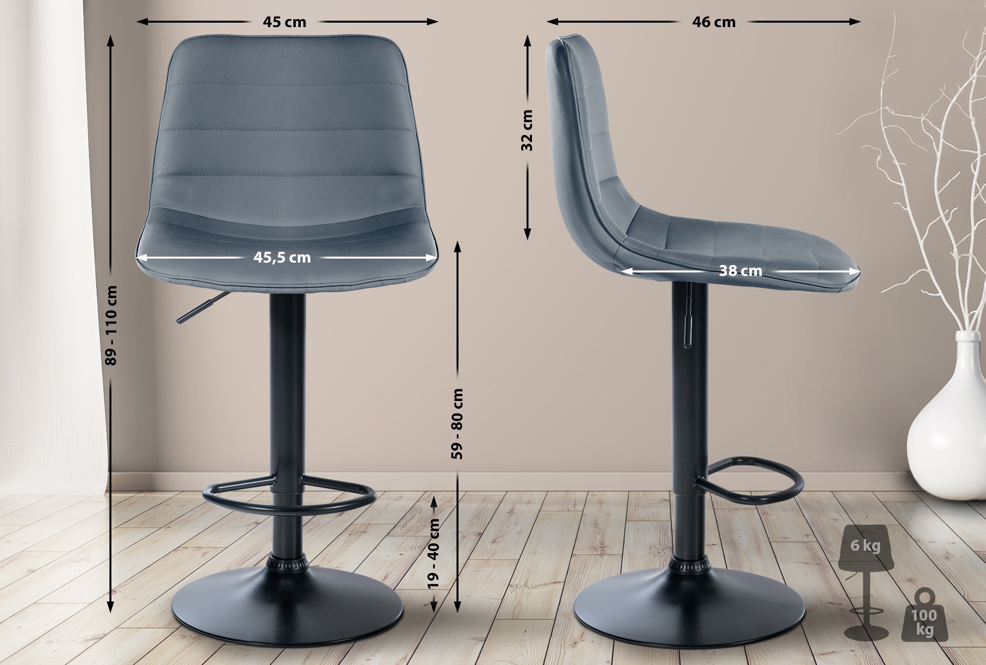 Tabouret de bar Lex en Similicuir Pied trompette en Métal