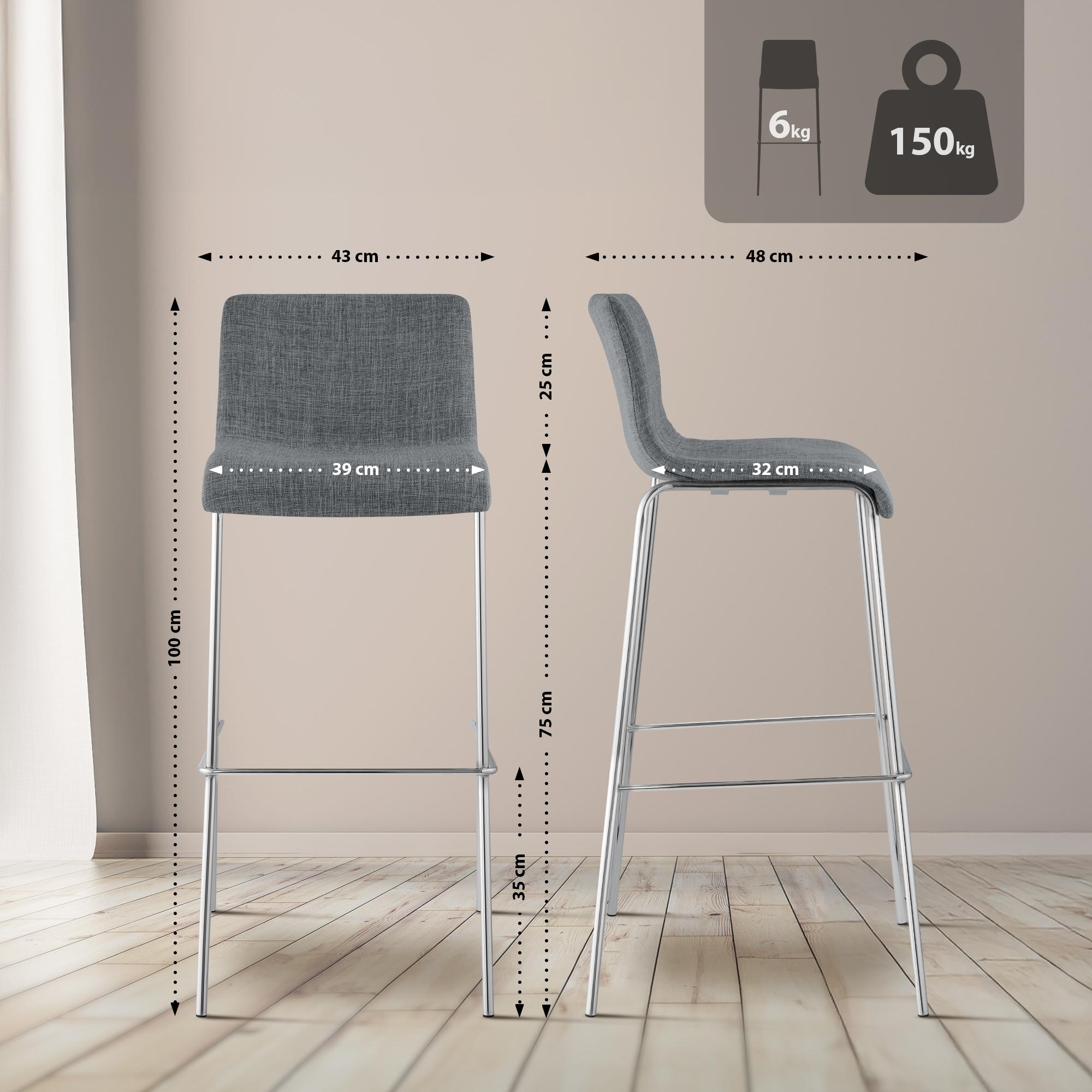 Lot de 2 tabourets de bar Hover en tissu, pieds metalliques