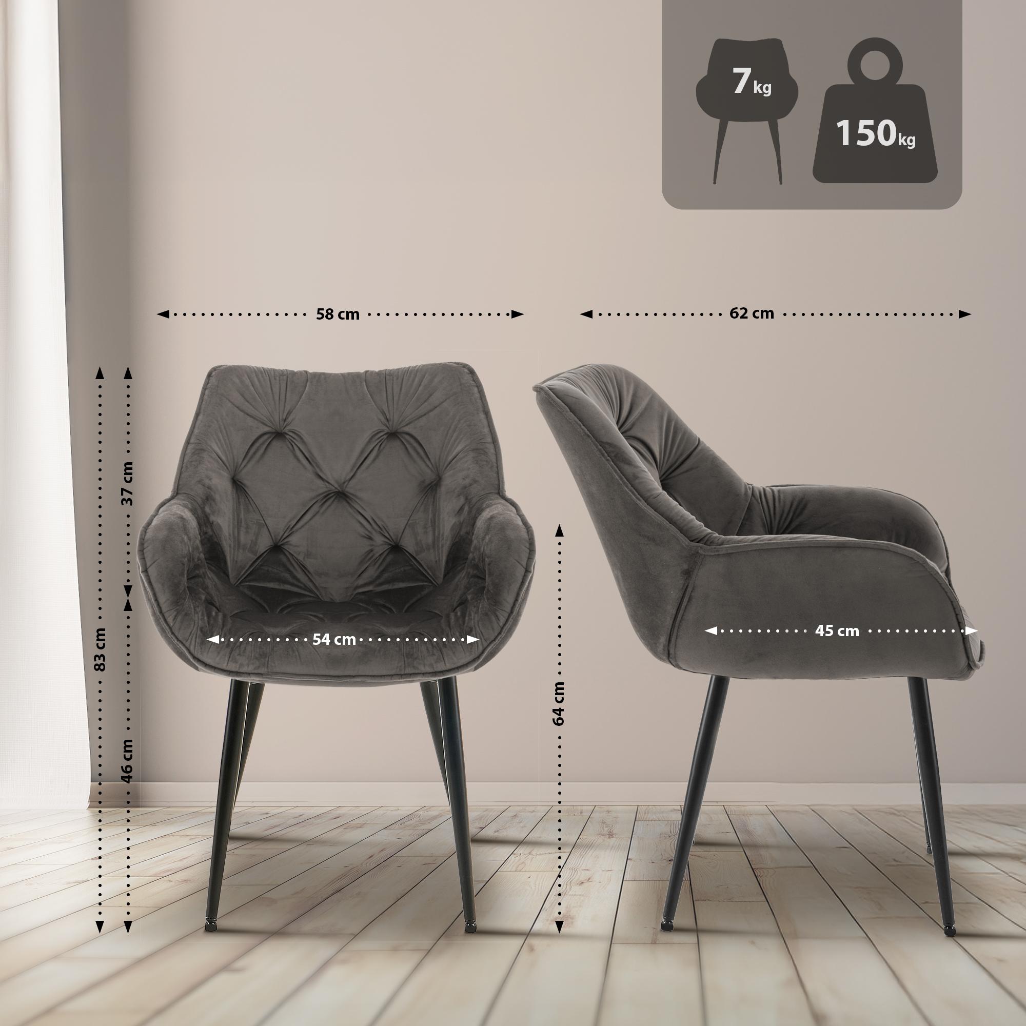 Chaise de salle à manger Tanna en Velours avec Piètement en Métal noir
