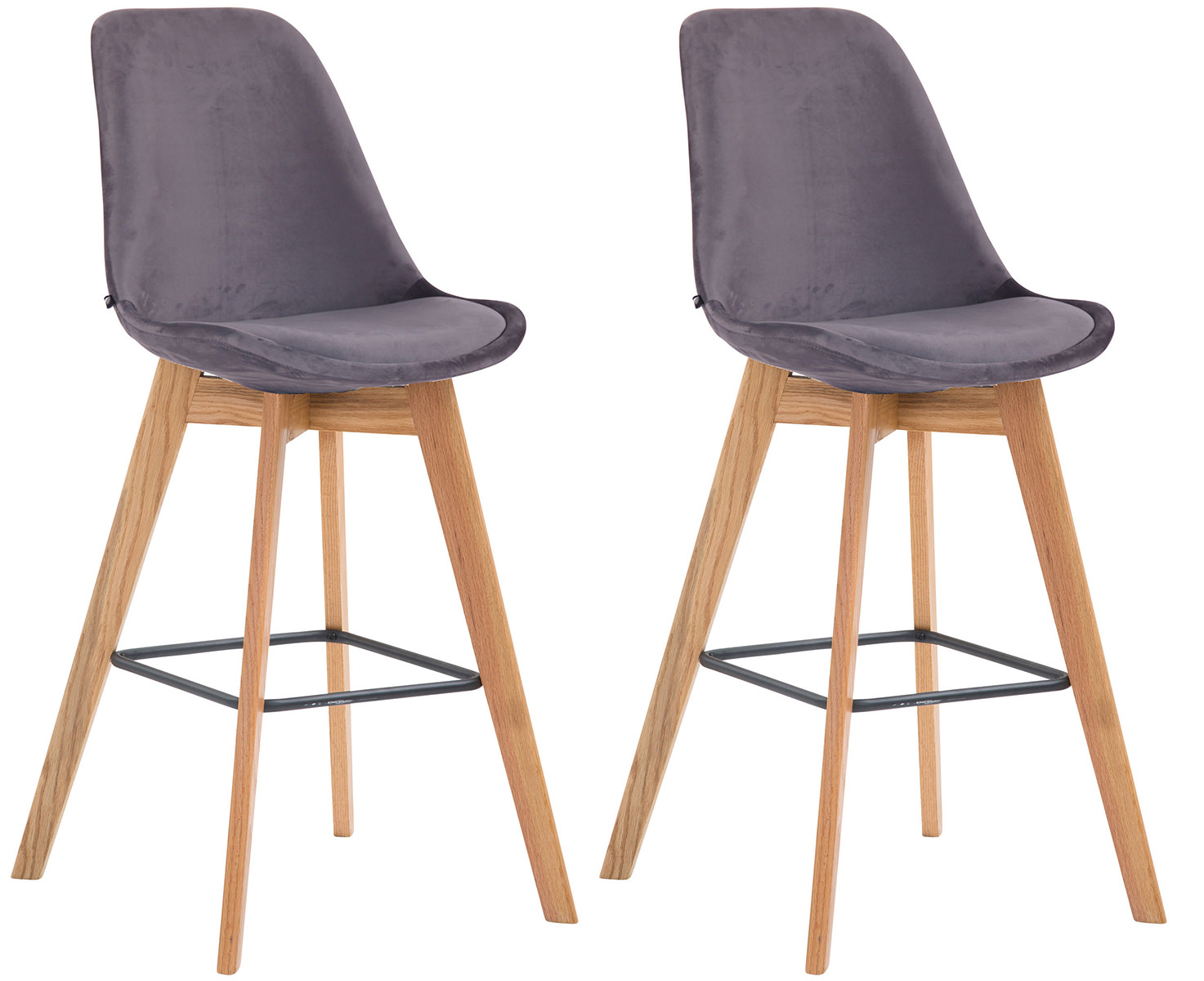Lot de 2 tabourets de bar Metz en velours Pieds en bois