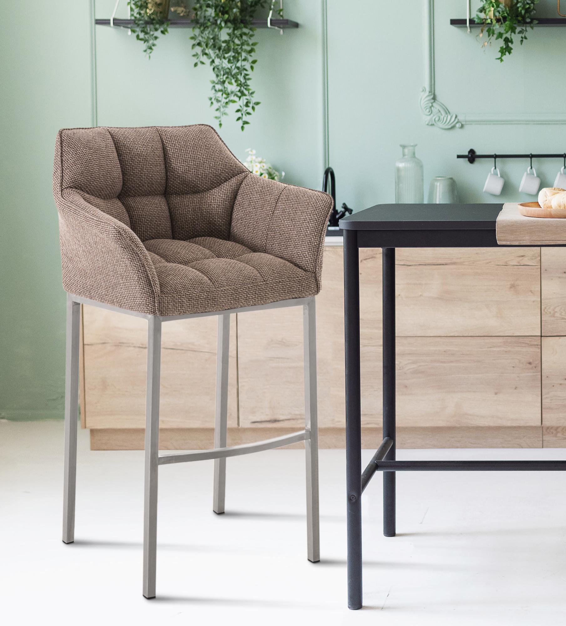 Lot de 2 tabourets de bar Damaso en tissu avec piètement à quatre pieds