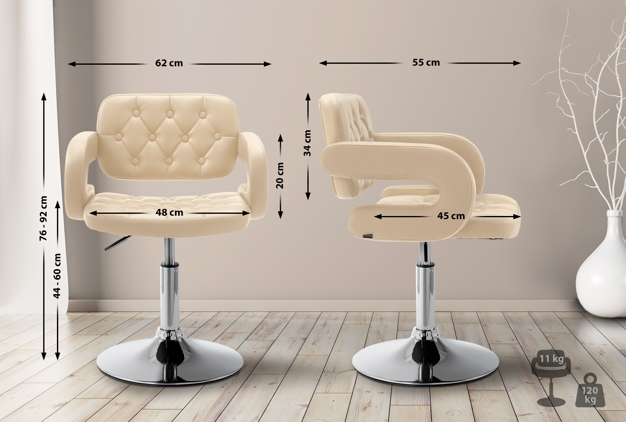 Chaise Lounge Dublin Similicuir - Piètement avec colonne centrale en métal chromé