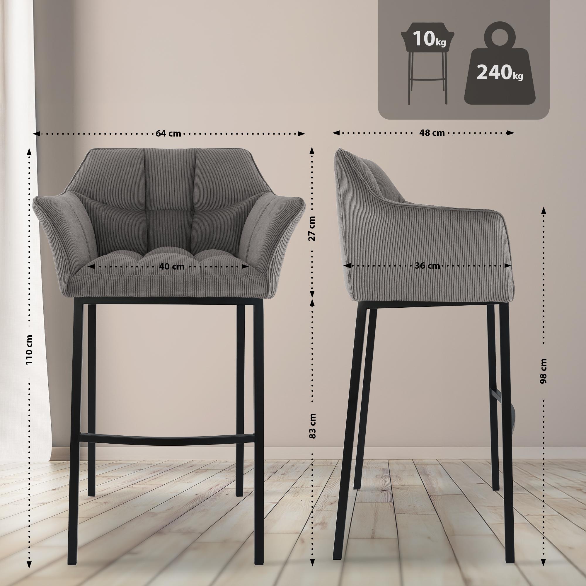 Tabouret de Bar Damaso en Velours Côtelé avec Piétement à Quatre Pieds