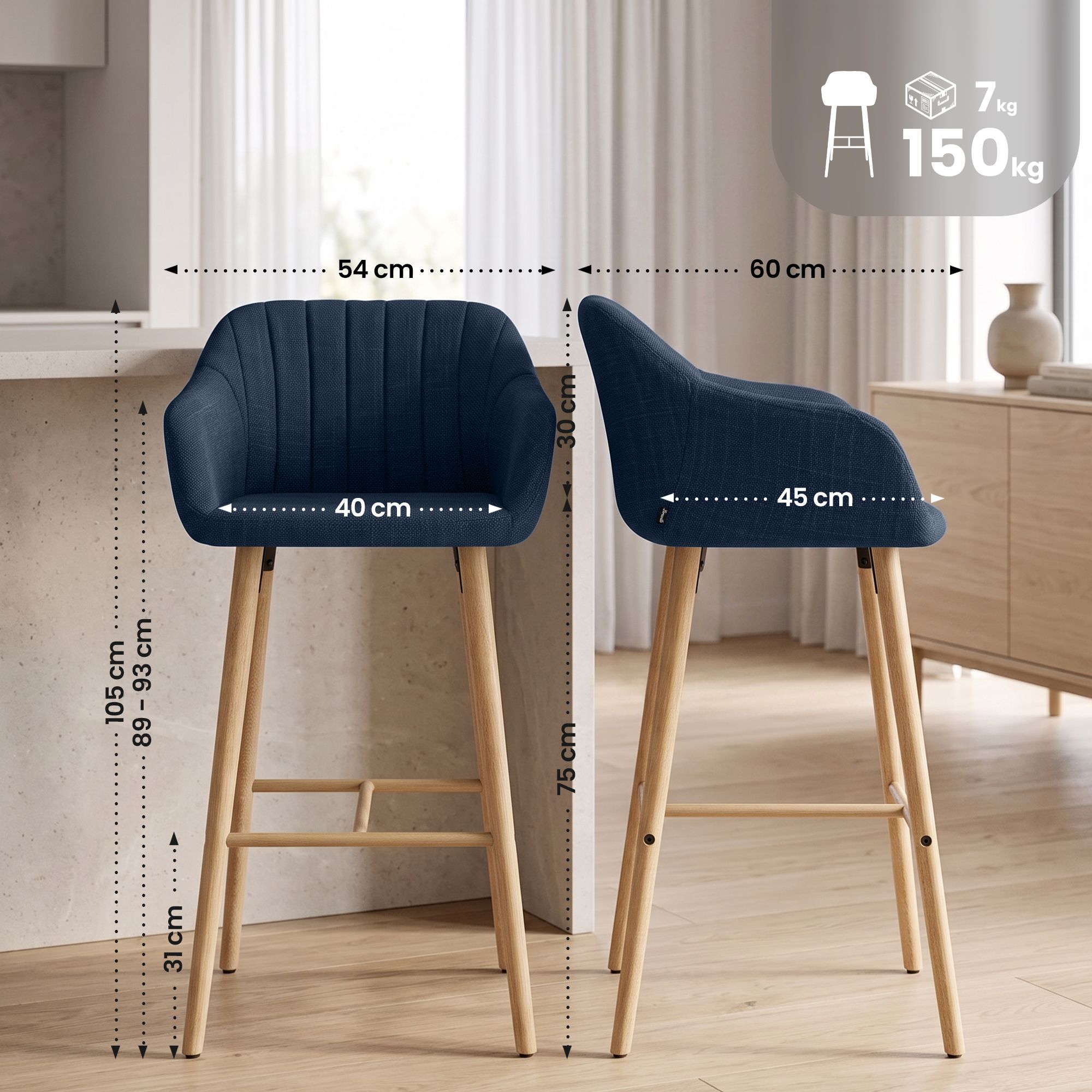 Tabouret de bar Ando tissu