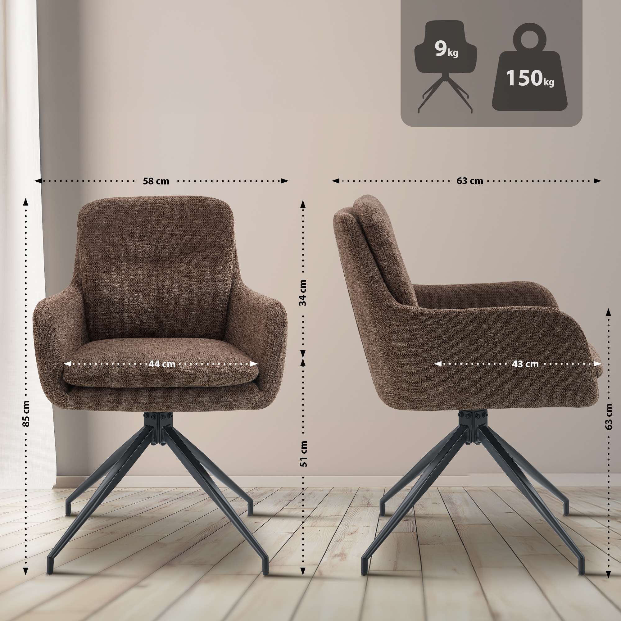 Lot de 2 chaises de salle à manger Pickett en tissu