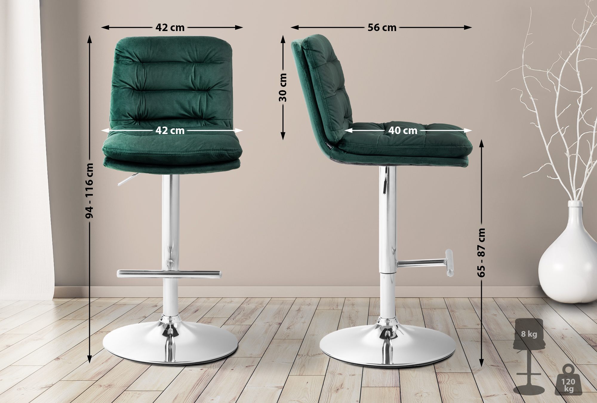 Tabouret de bar Damar velours