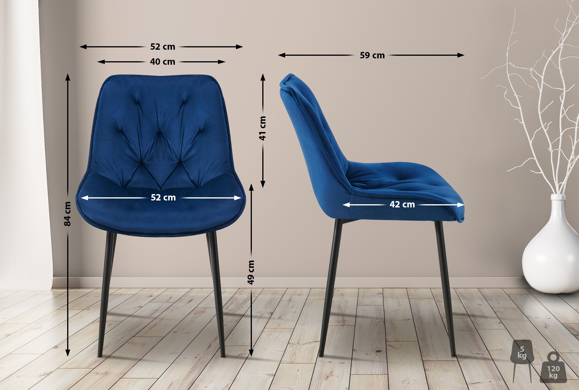 Lot de 2 chaises de salle à manger Wallace velours