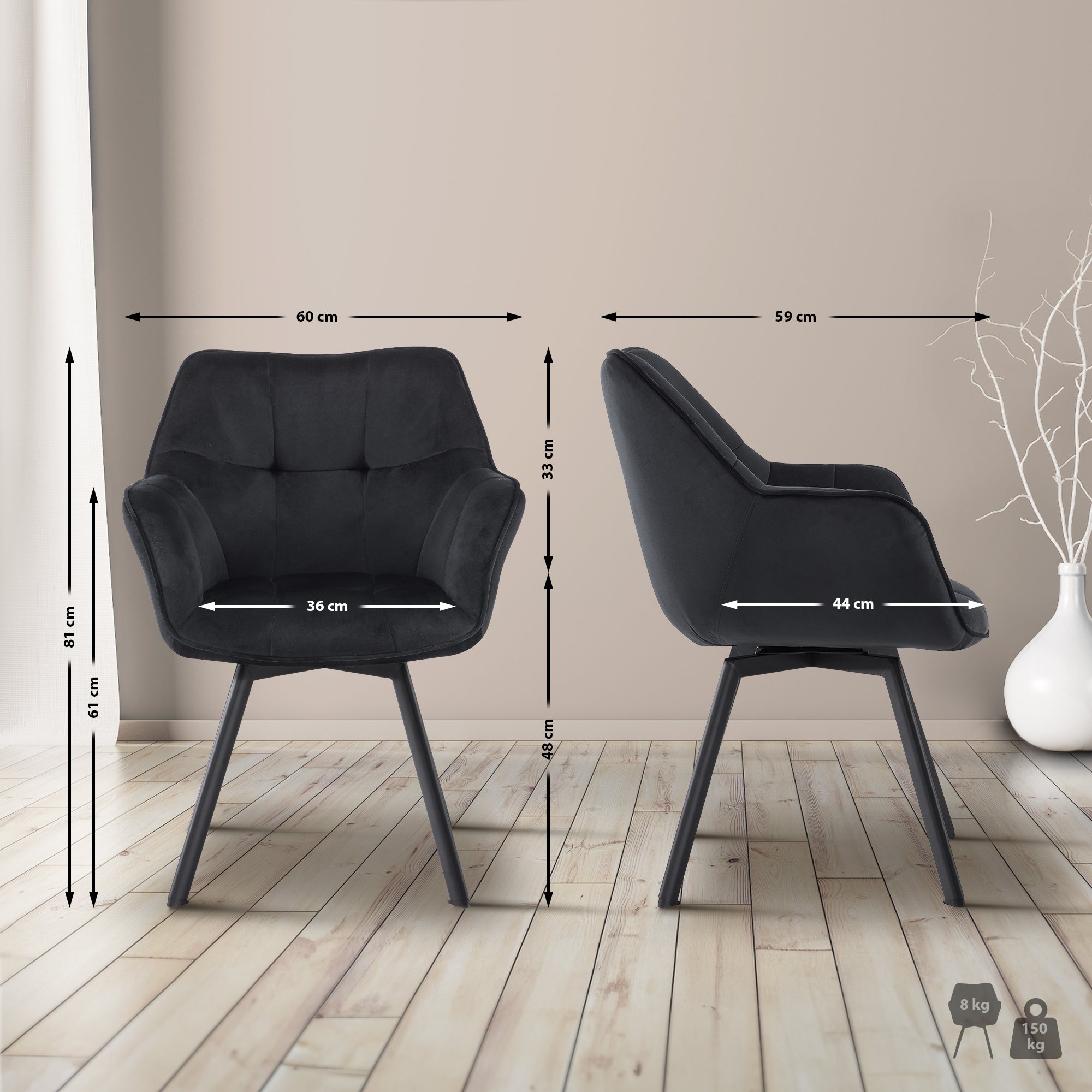 Chaise de salle à manger Jordi velours