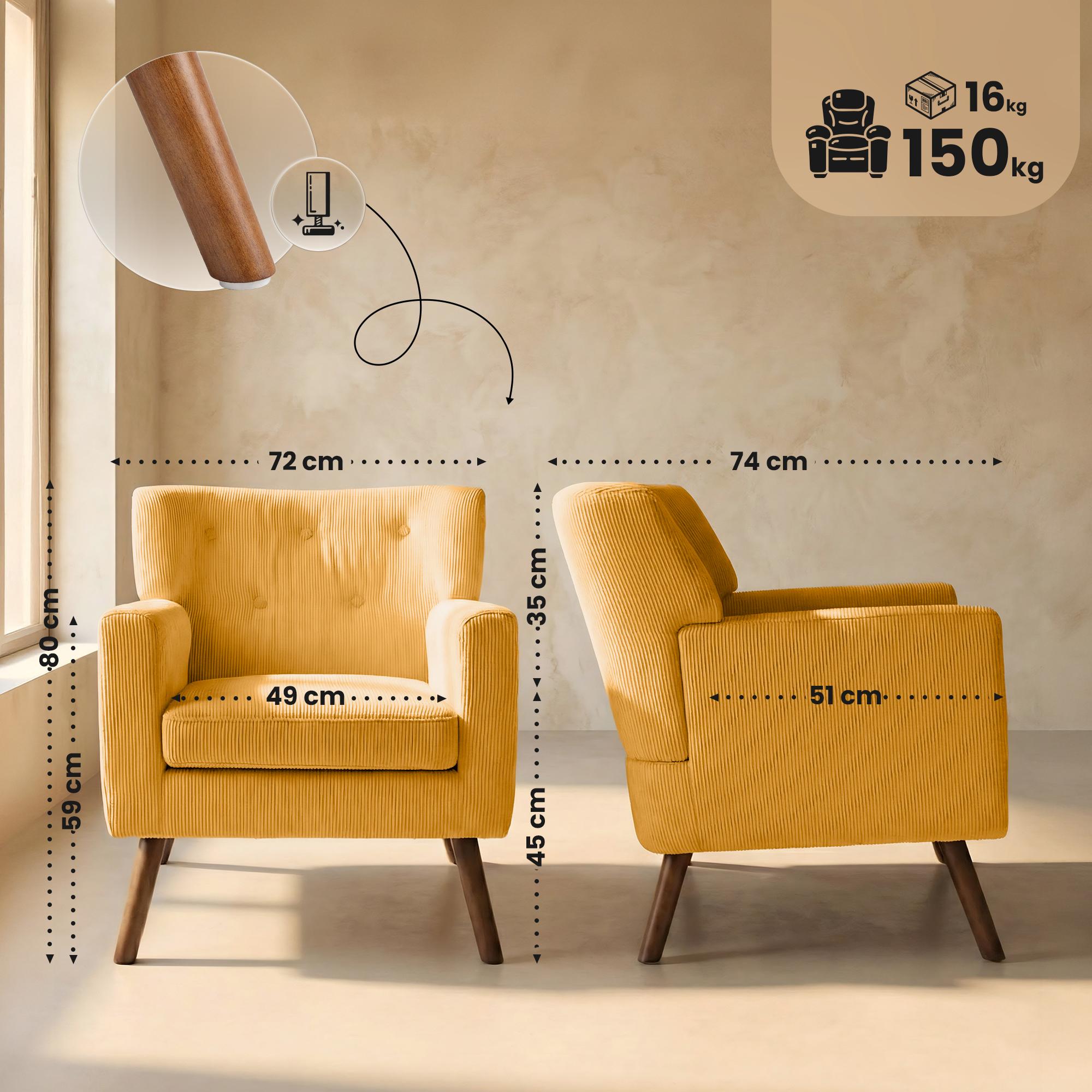Fauteuil Kioni en velours cotele