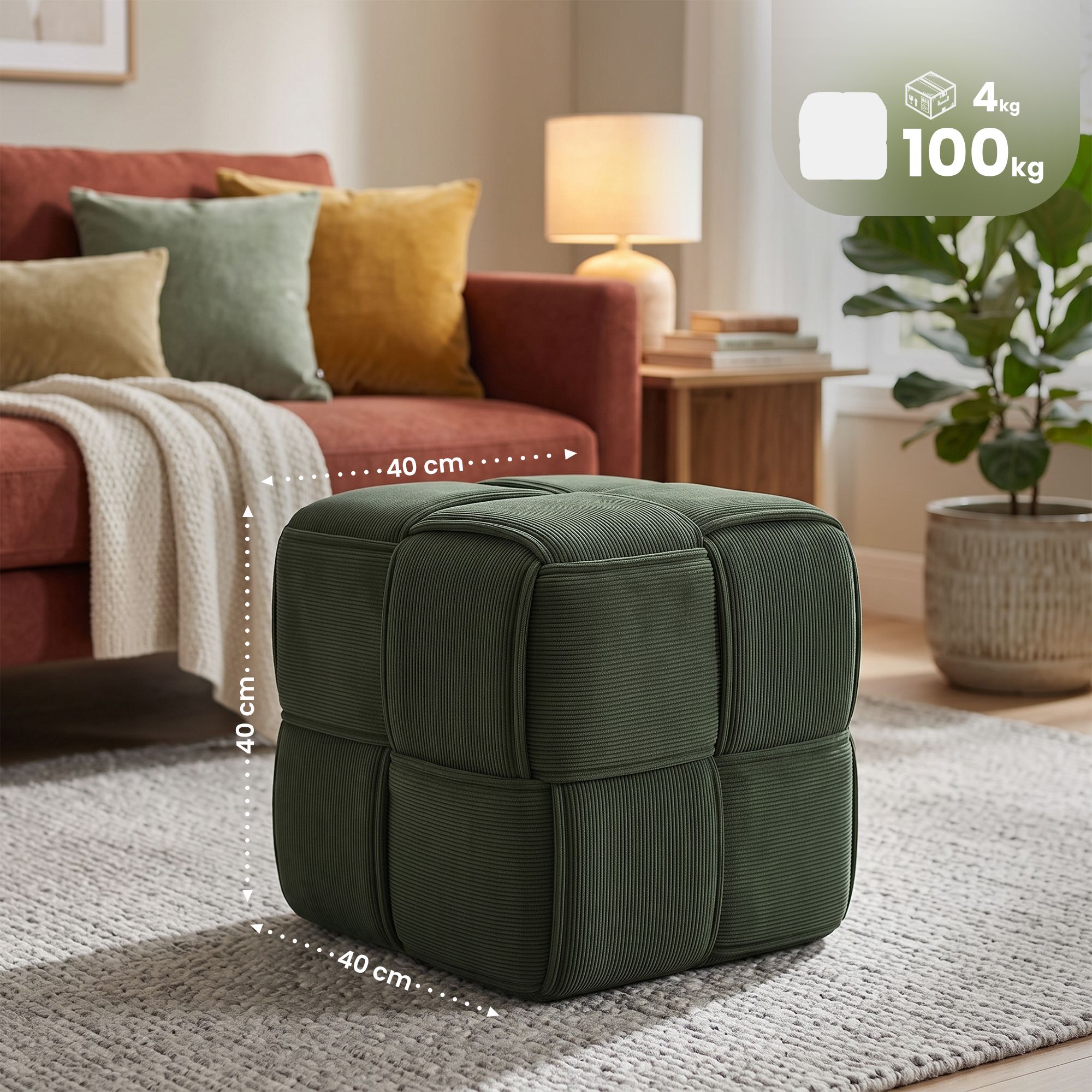 Pouf Forinta en velours côtelé