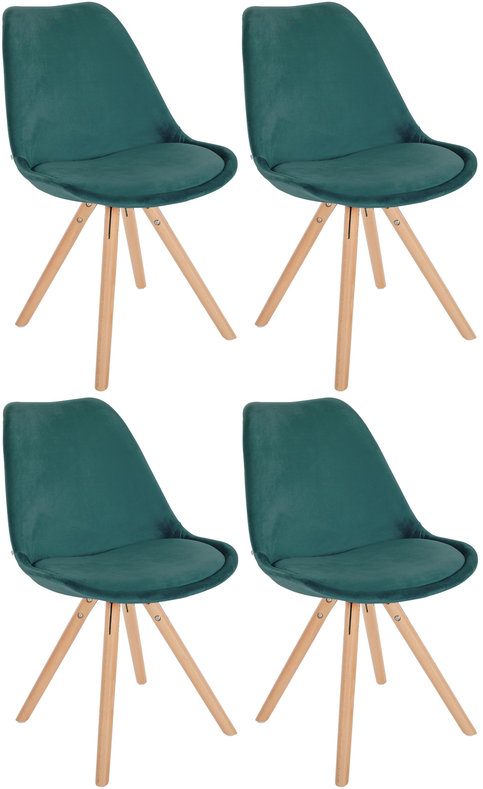 Lot de 4 chaises de salle à manger Sofia en velours Pieds en bois