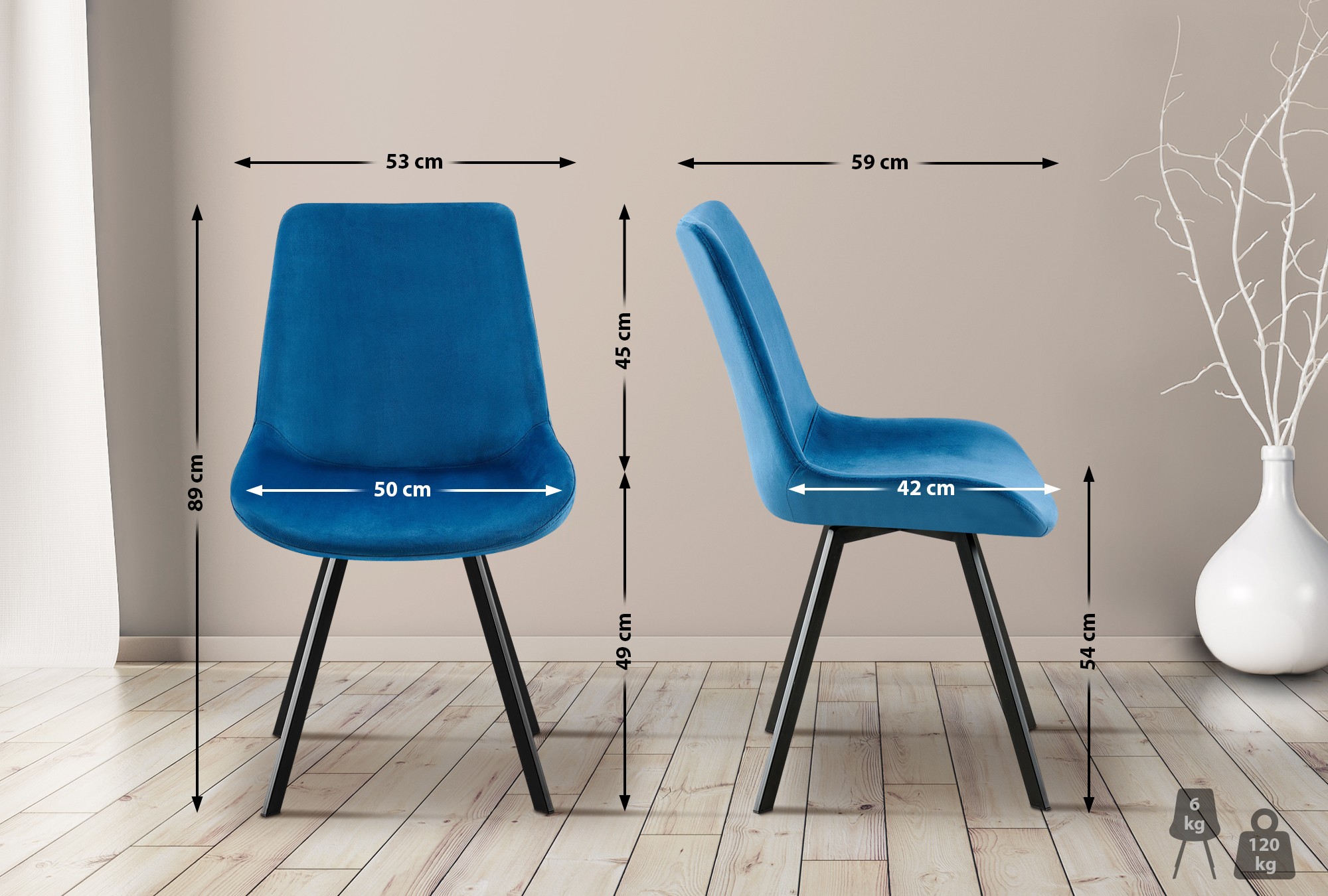 Chaise de salle à manger Lewes velours