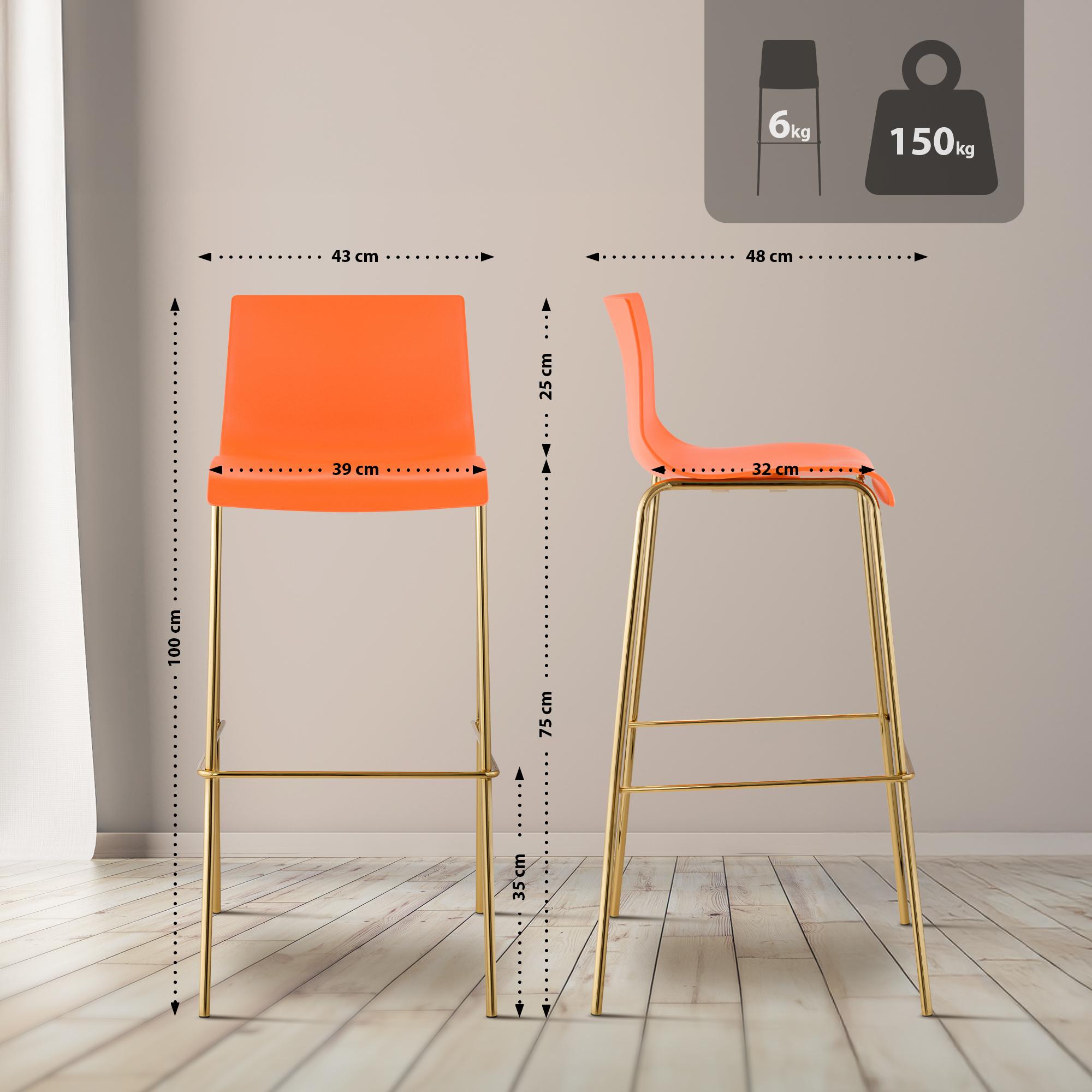 Lot de 2 tabourets de bar Hover, plastique, piètement 4 pieds, doré