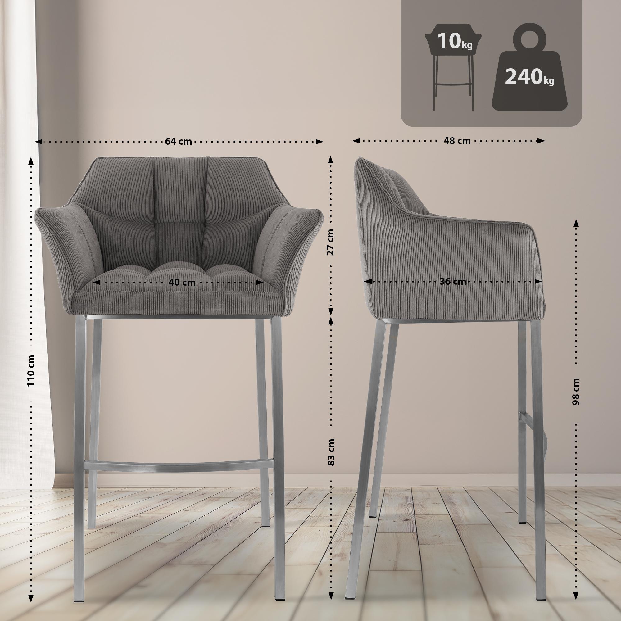 Tabouret de Bar Damaso en Velours Côtelé avec Piétement à Quatre Pieds