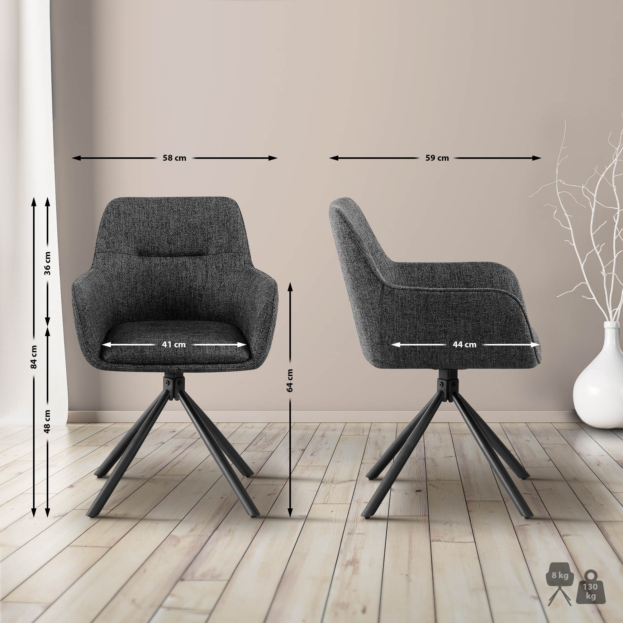 Lot de 2 chaises Tipton tissu