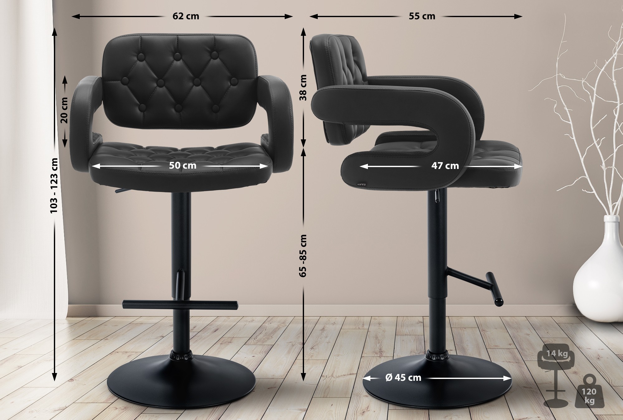 Tabouret de bar Dublin similicuir avec pied en métal